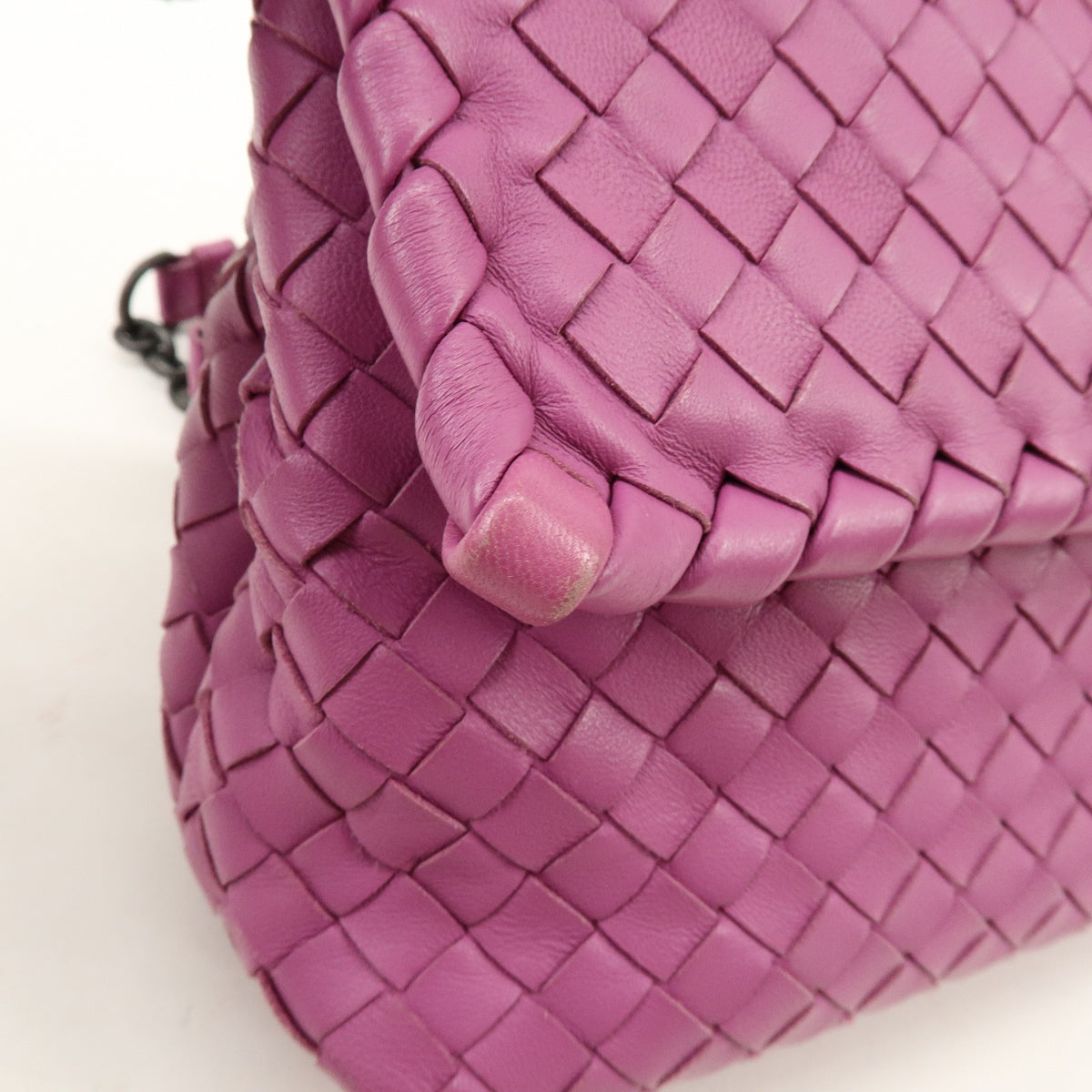 BOTTEGA VENETA Intrecciato Leather Chain Shoulder Bag Purple