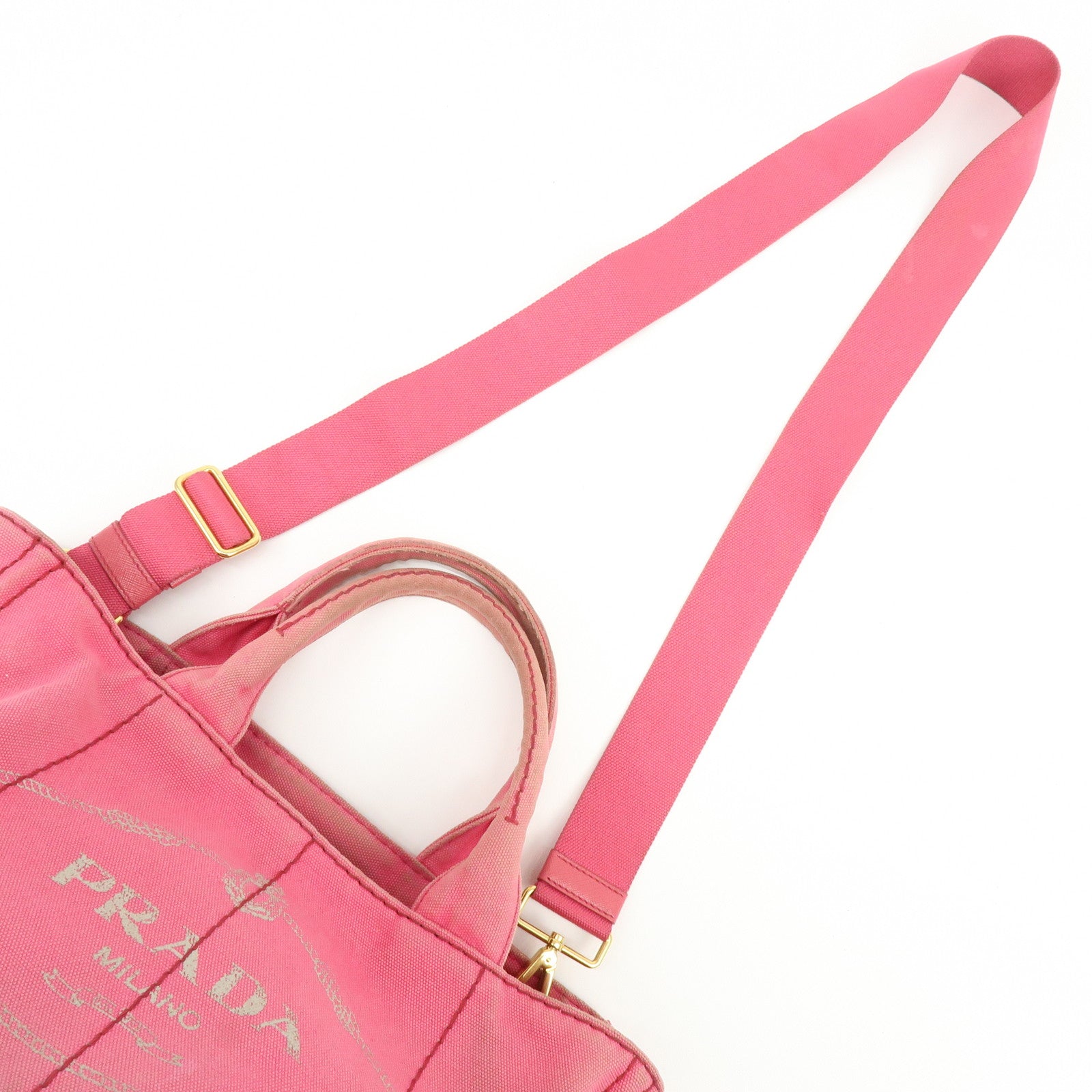 PRADA Canapa Triangle Logo Canvas 2Way Bag Hand Shoulder Bag Pink