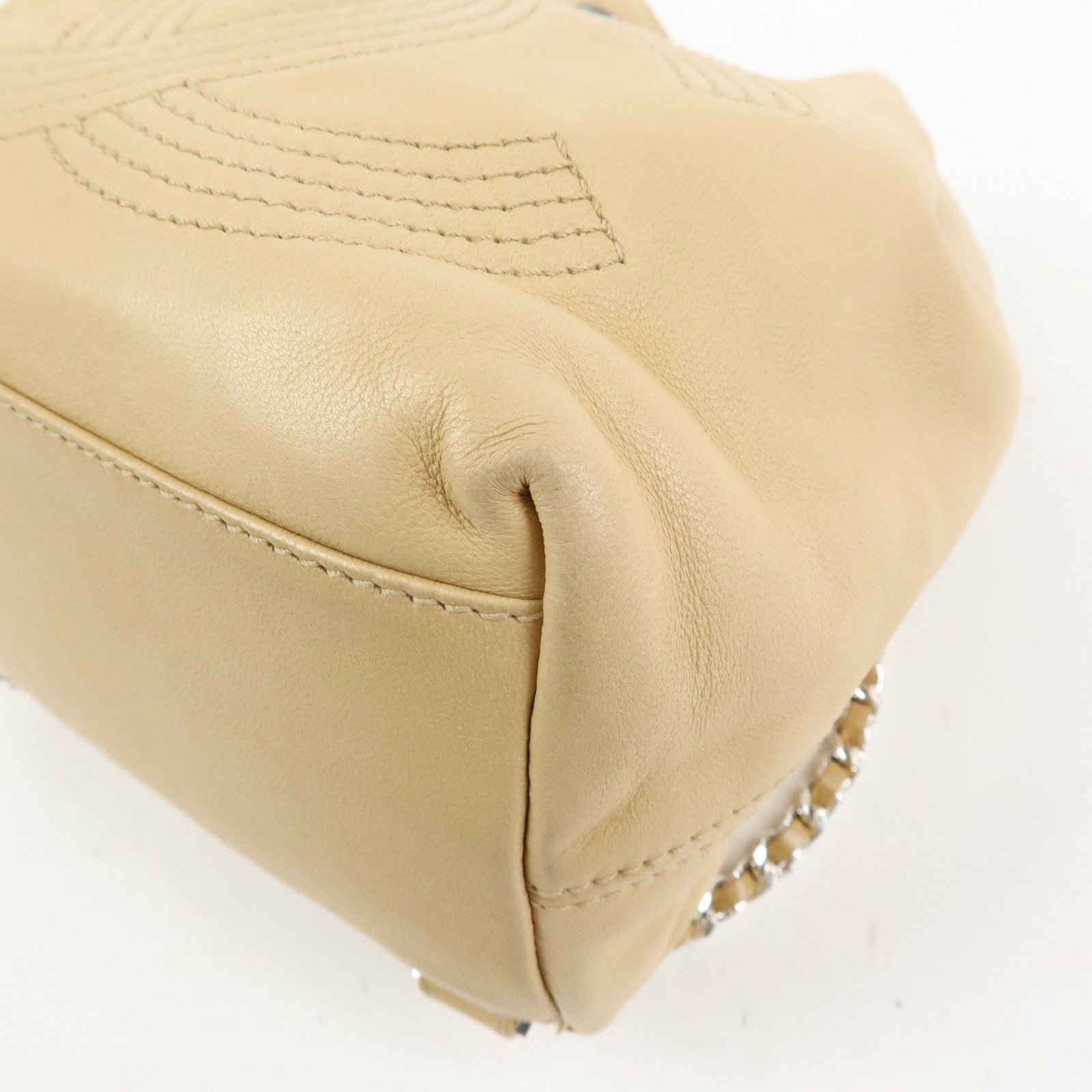 CHANEL COCO Mark Lamb Skin Backpack Shoulder Bag Beige