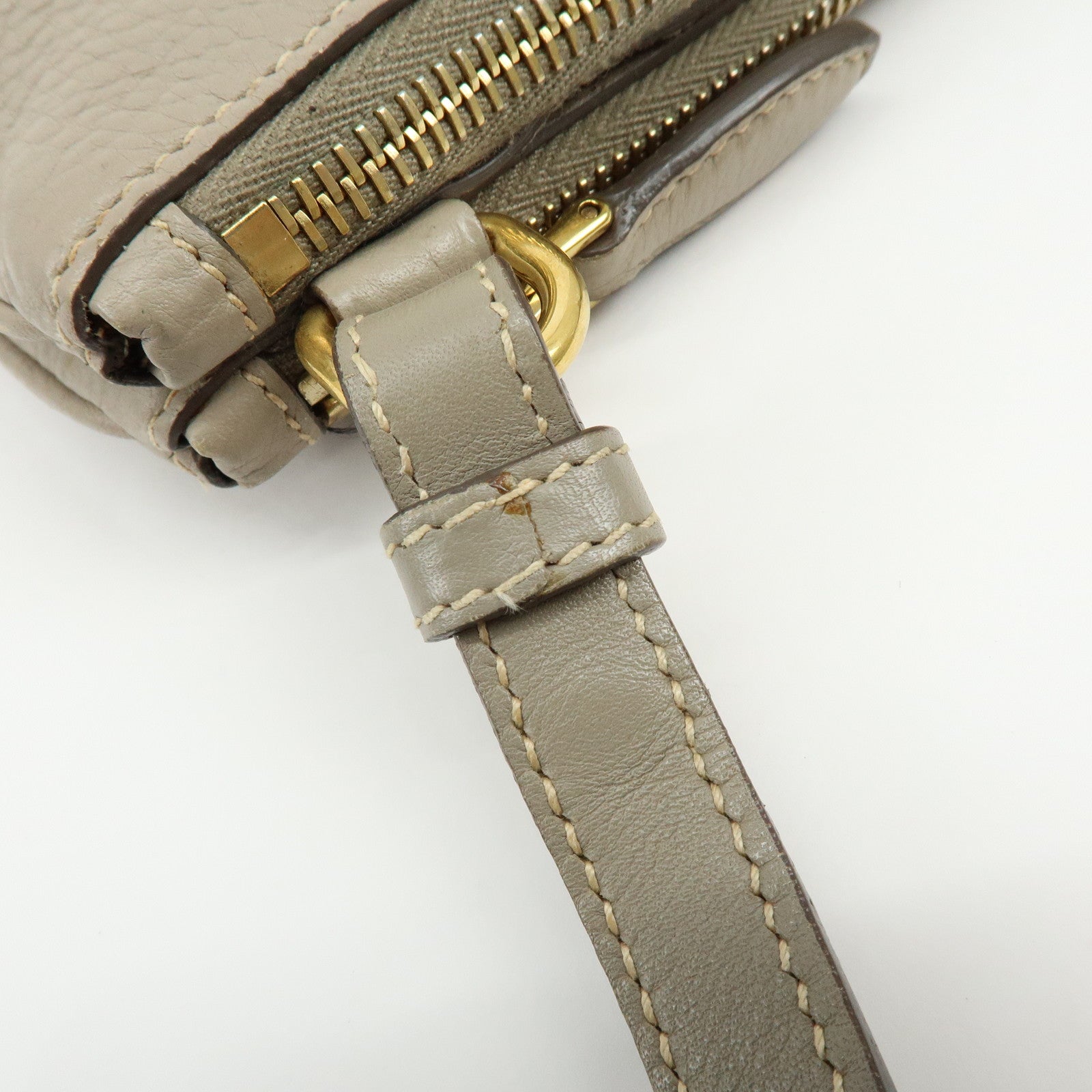 PRADA Logo Leather Shoulder Bag Crossbody Bag Beige 1BH046