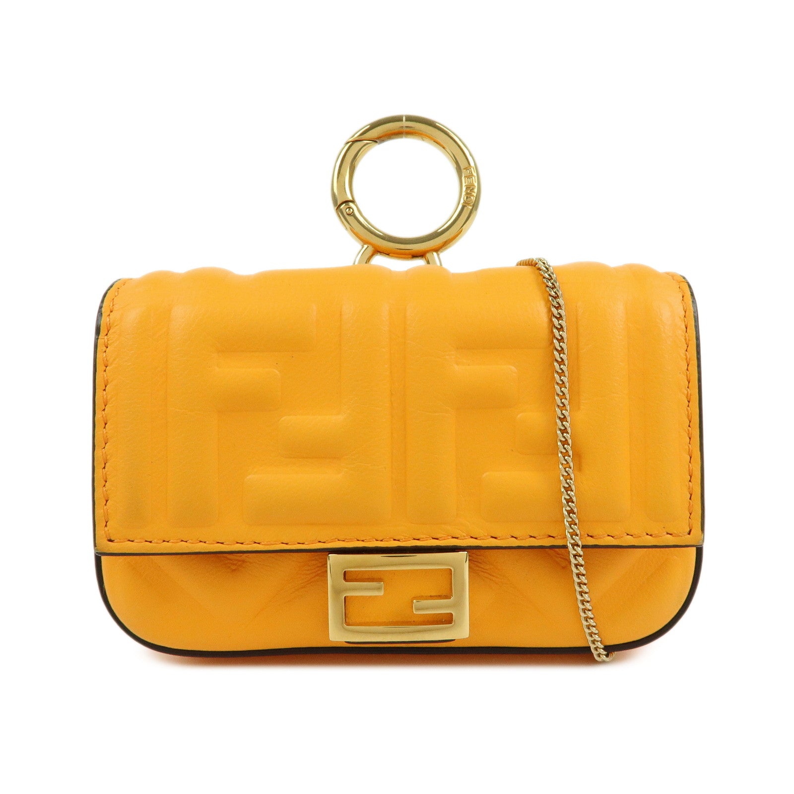 FENDI Nappa Leather Nano Baguette Charm Shoulder Bag Orange 7AR844
