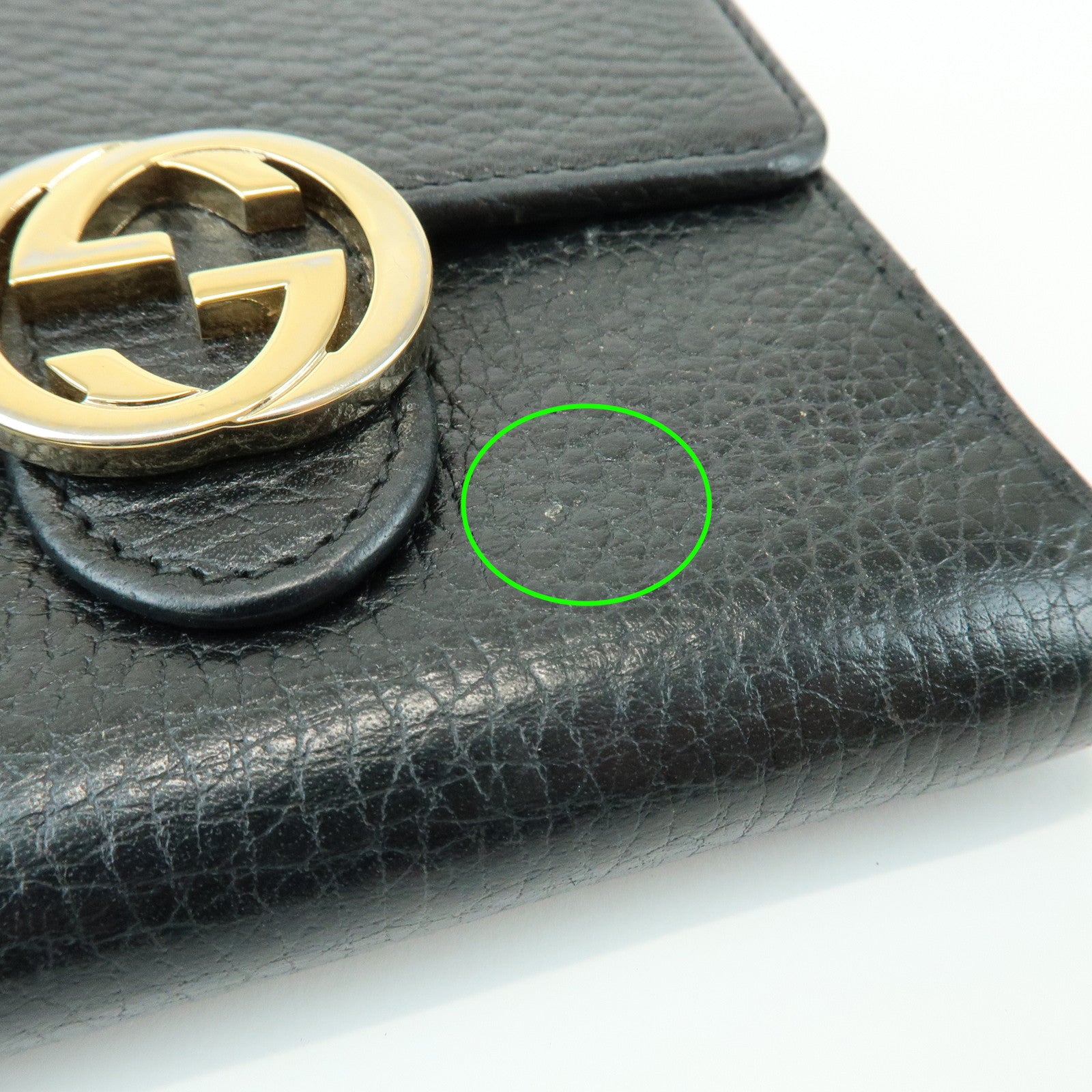 GUCCI Interlocking G Leather Bi-fold Compact Wallet Black 615525