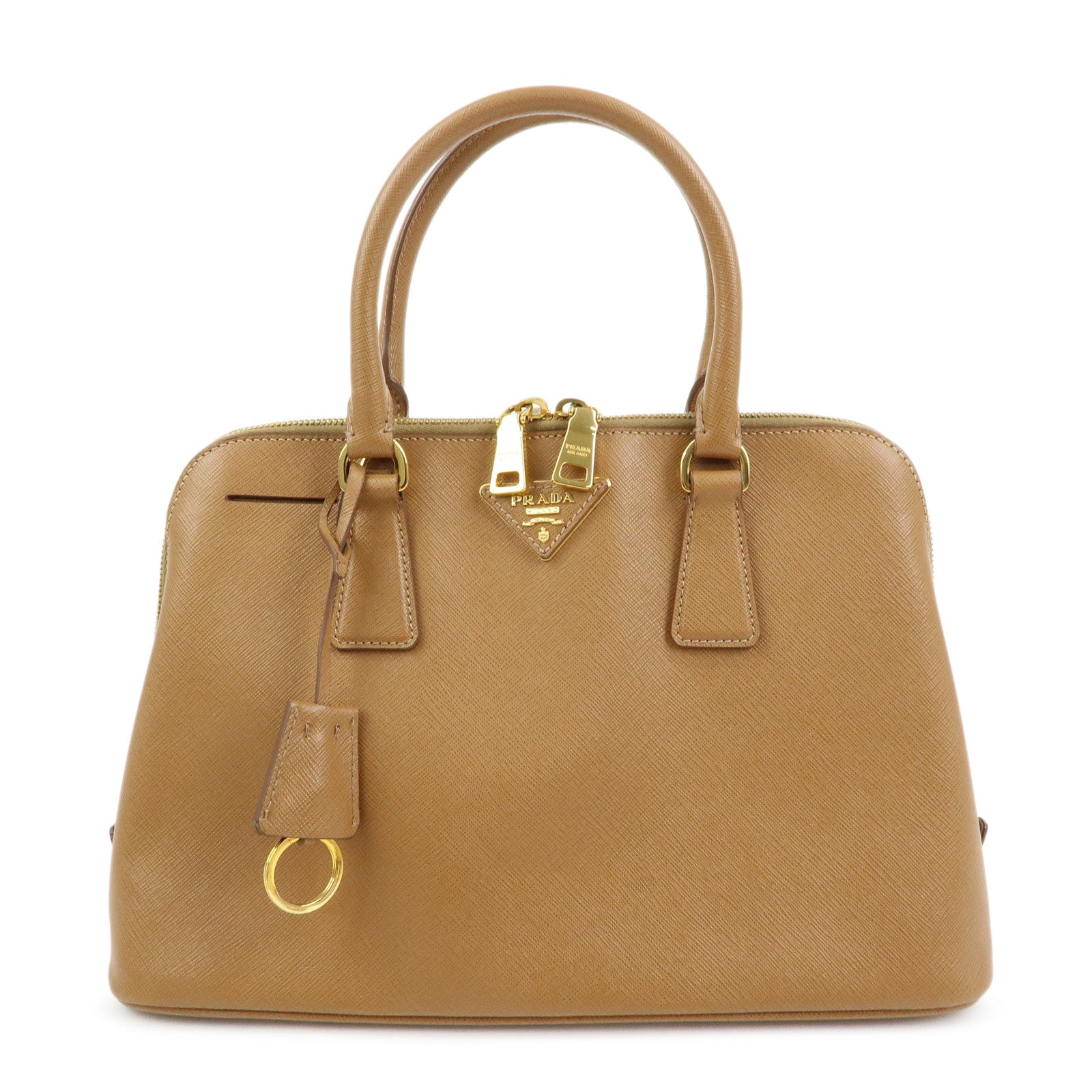 PRADA Triangle Logo Saffiano Leather Hand Bag Camel BL0837