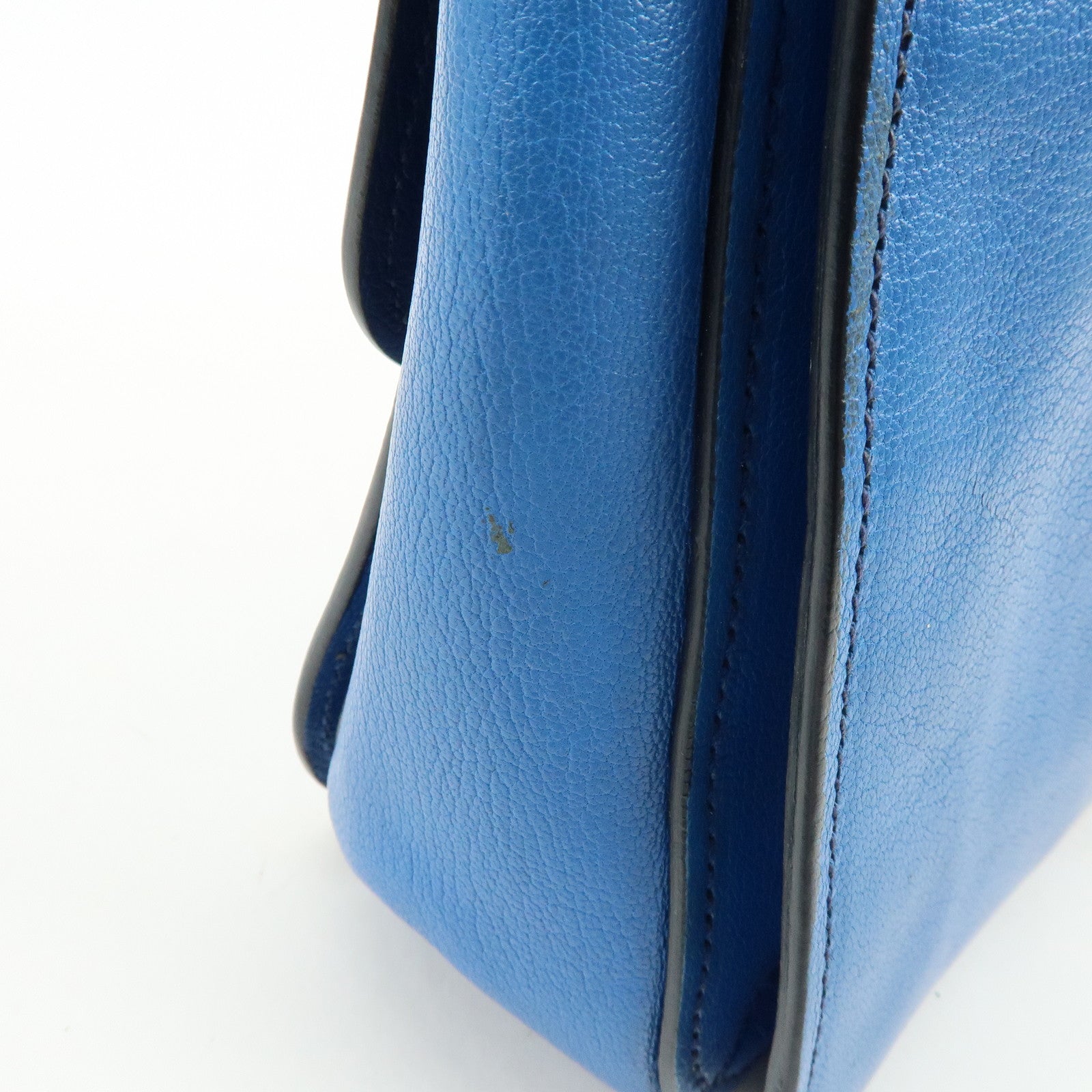 MIU MIU Logo Madras Leather Flap 2Way Bag Hand Bag Blue Navy