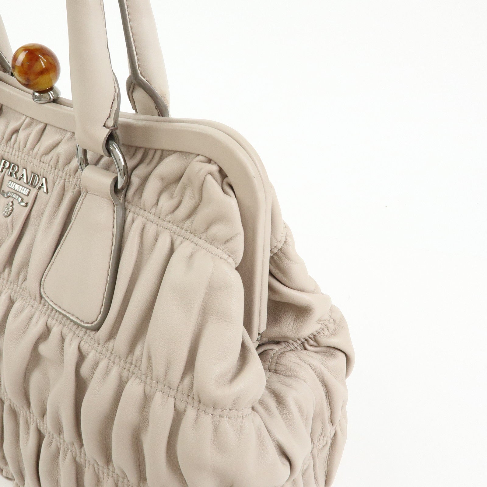 PRADA Nappa Gaufre Leather Hand Bag Tote Bag Ivory BN2242
