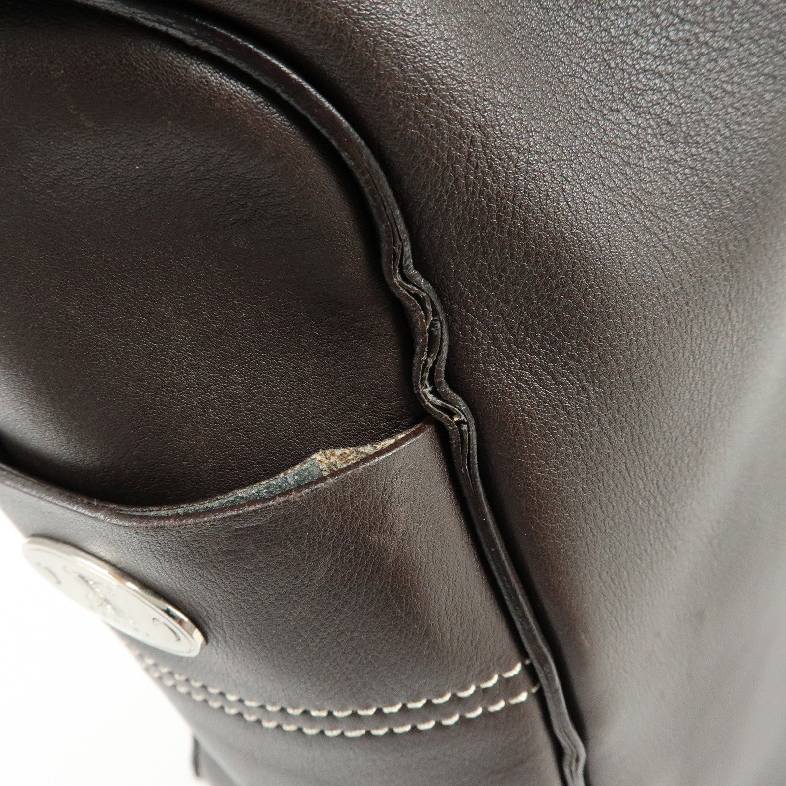 CELINE Macadam Boogie Bag Hand Bag Tote Bag Brown White Sticth