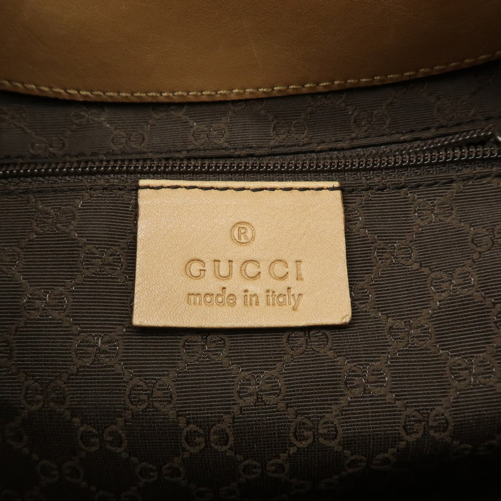 GUCCI Leather Shoulder Bag Beige Gold HDW 92736 Used