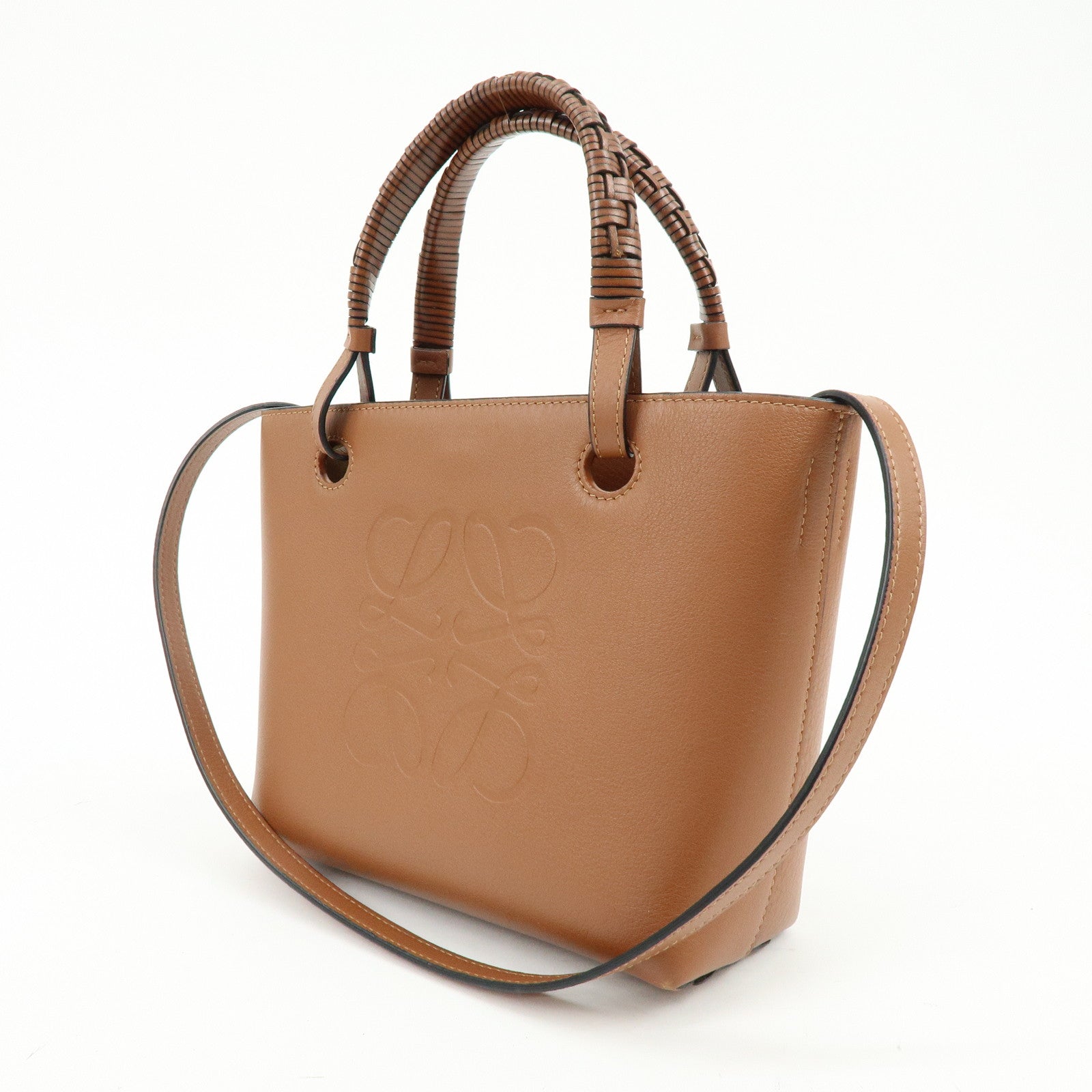LOEWE Anagram Calf Leather 2Way Bag Hand Bag Shoulder Bag Brown