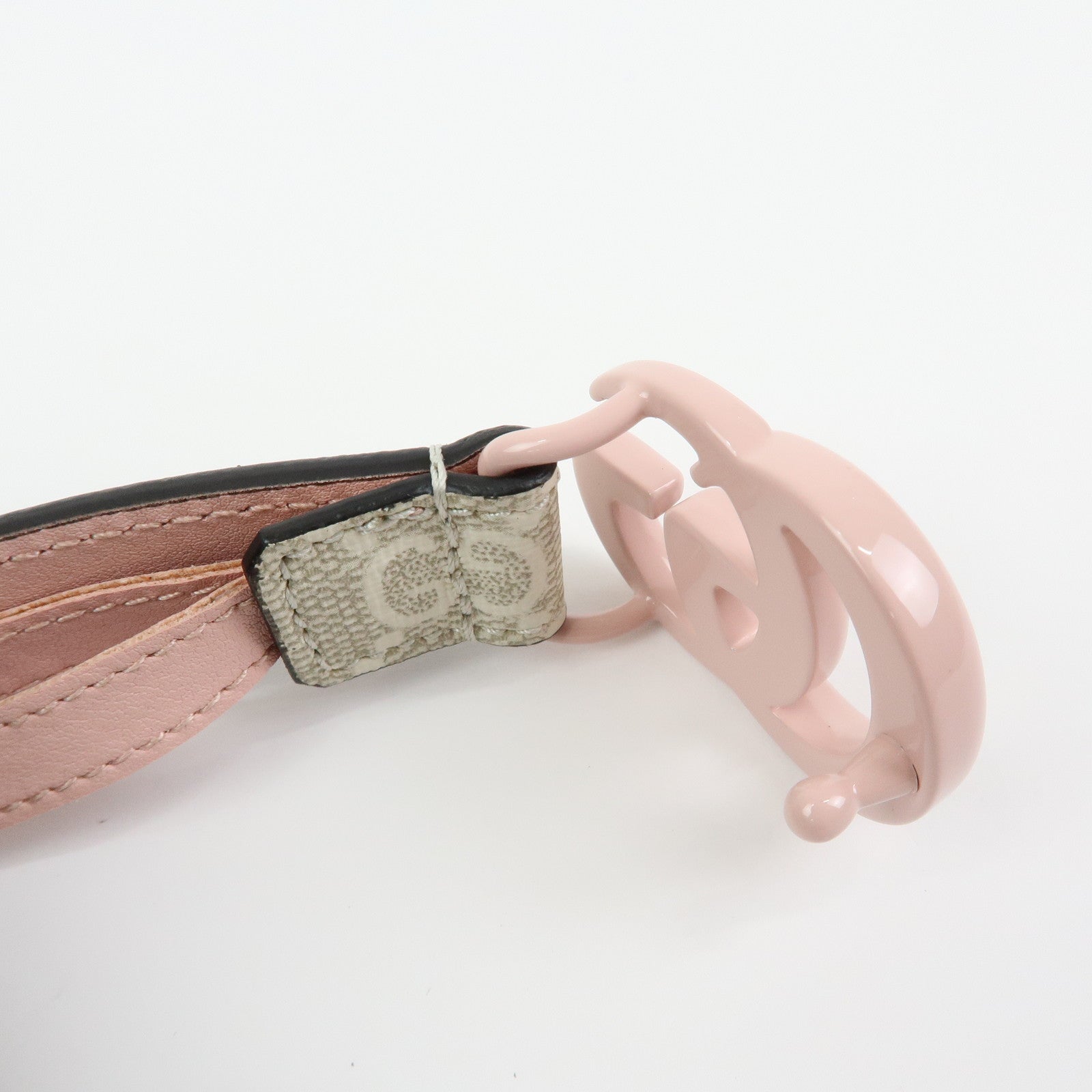 GUCCI Double G GG Spreme Leather Belt Greige White Pink 409417