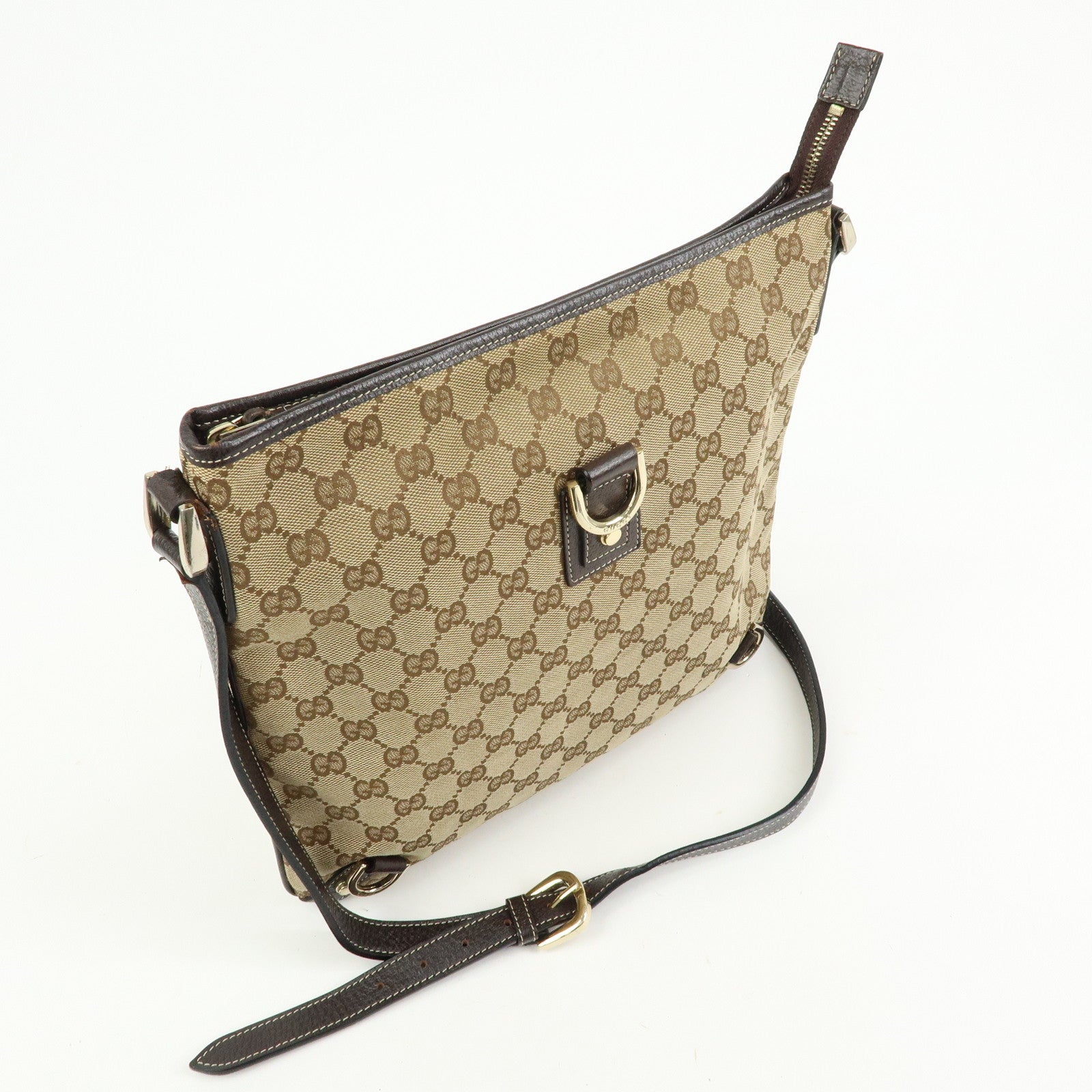 GUCCI Abbey GG Canvas Leather Shoulder Crossbody Bag Brown 131326