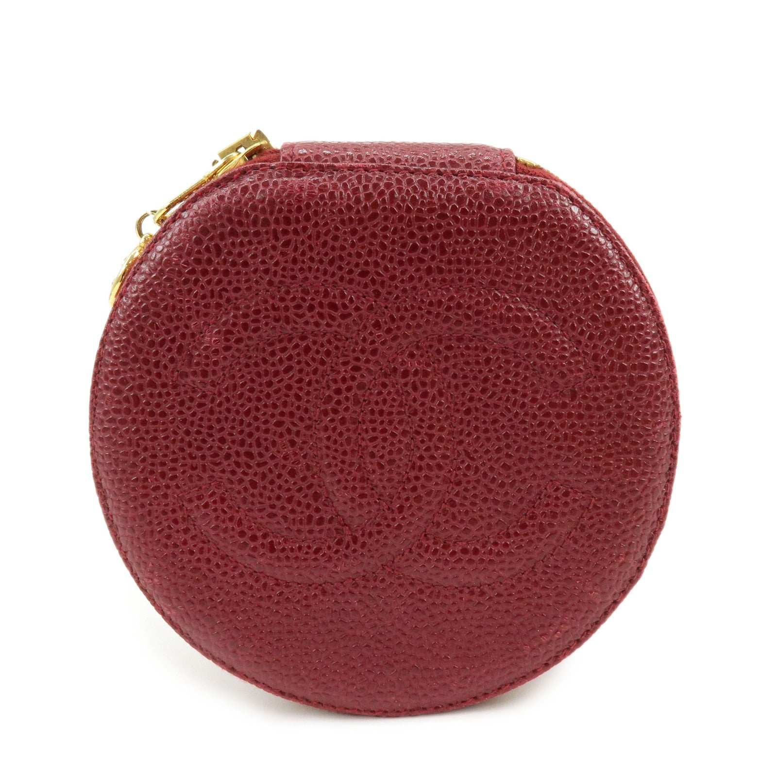 CHANEL COCO Mark Caviarskin Cosmetic Pouch Jewelry Case Bourdeaux Gold