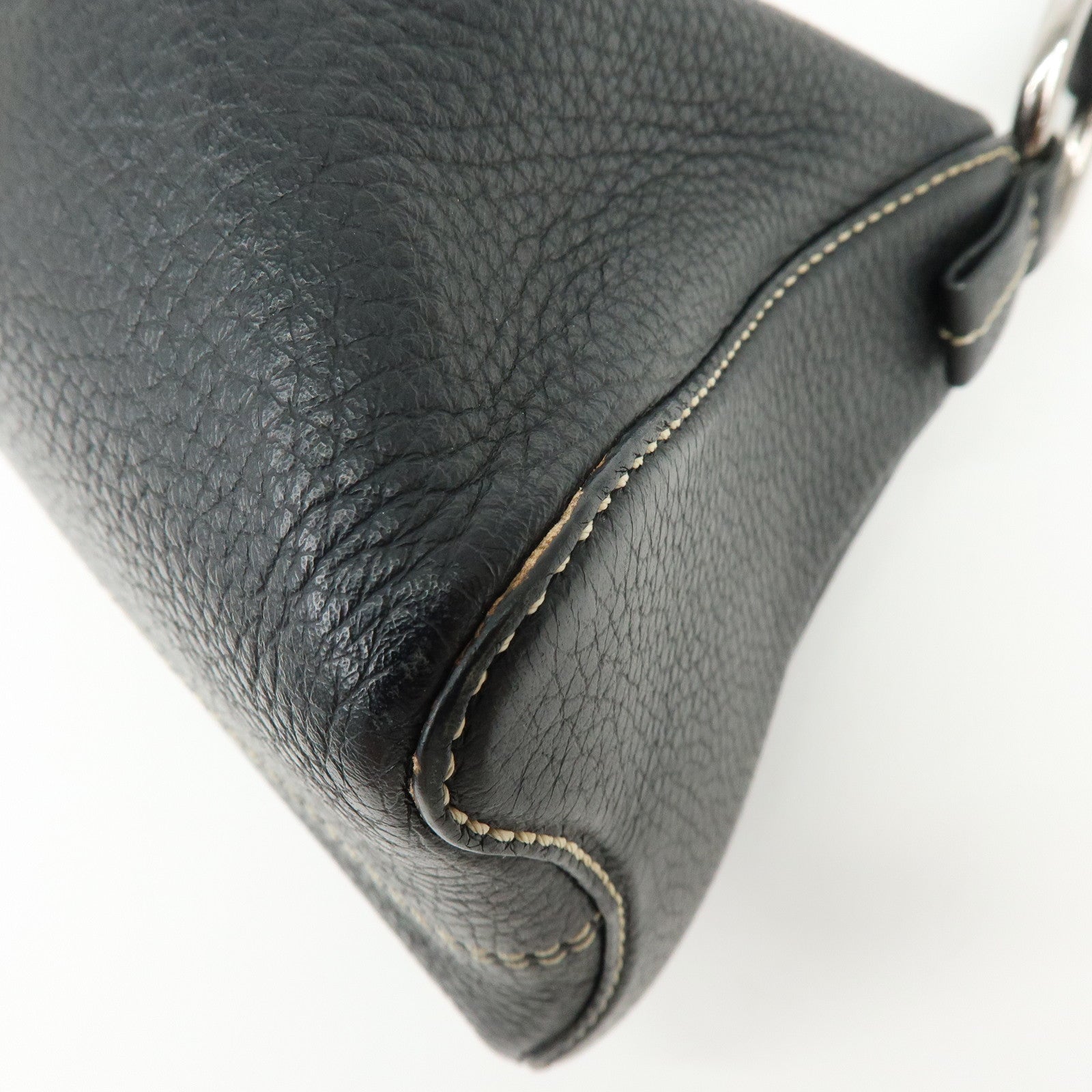 TOD'S Leather Stitched Buckle Hand Bag Shoulder Bag Black