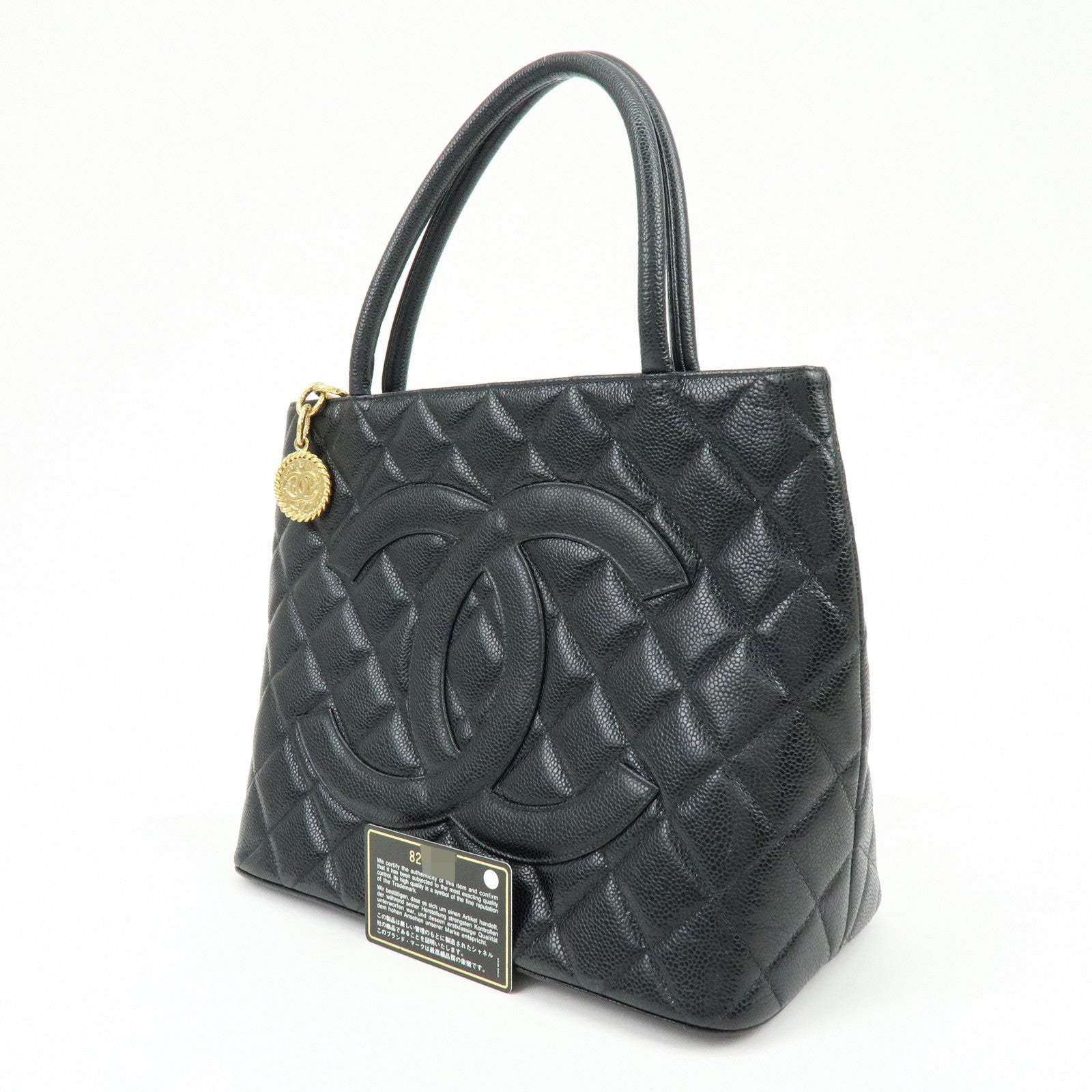 CHANEL Matelasse COCO Mark Medallion Tote Bag Hand Bag Black A01804
