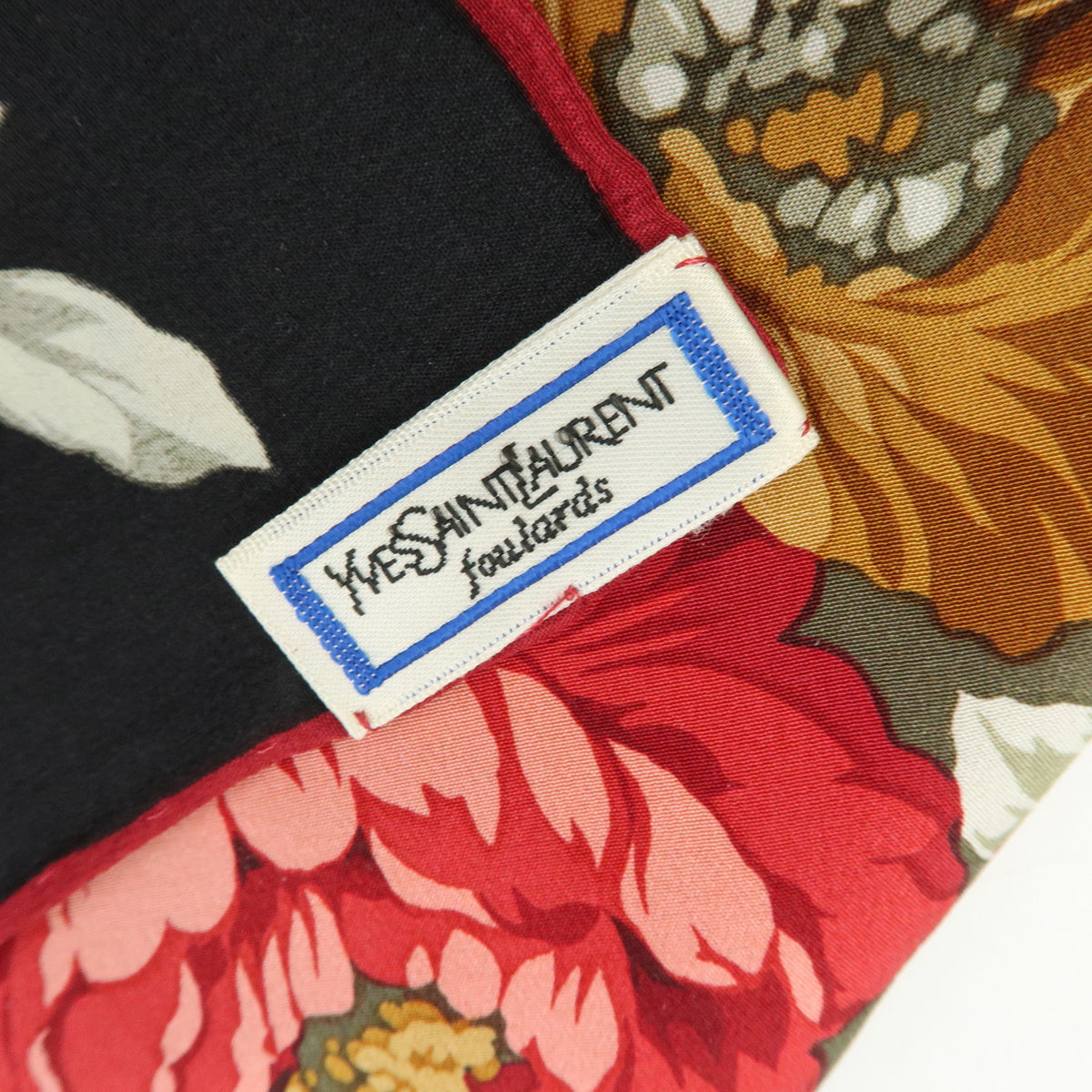 SAINT LAURENT PARIS Silk 100% Floral Scarf Black Red Beige