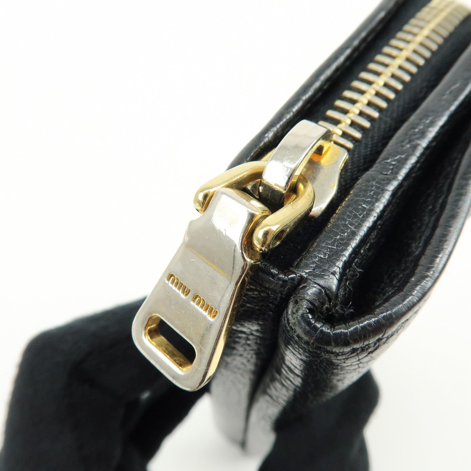 MIU MIU Leather Long Flap Round Zip Wallet Black 5M1344