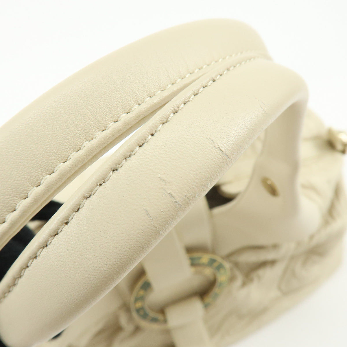 BVLGARI Chandra Leather Shoulder Bag Hand Bag Ring Buckle White