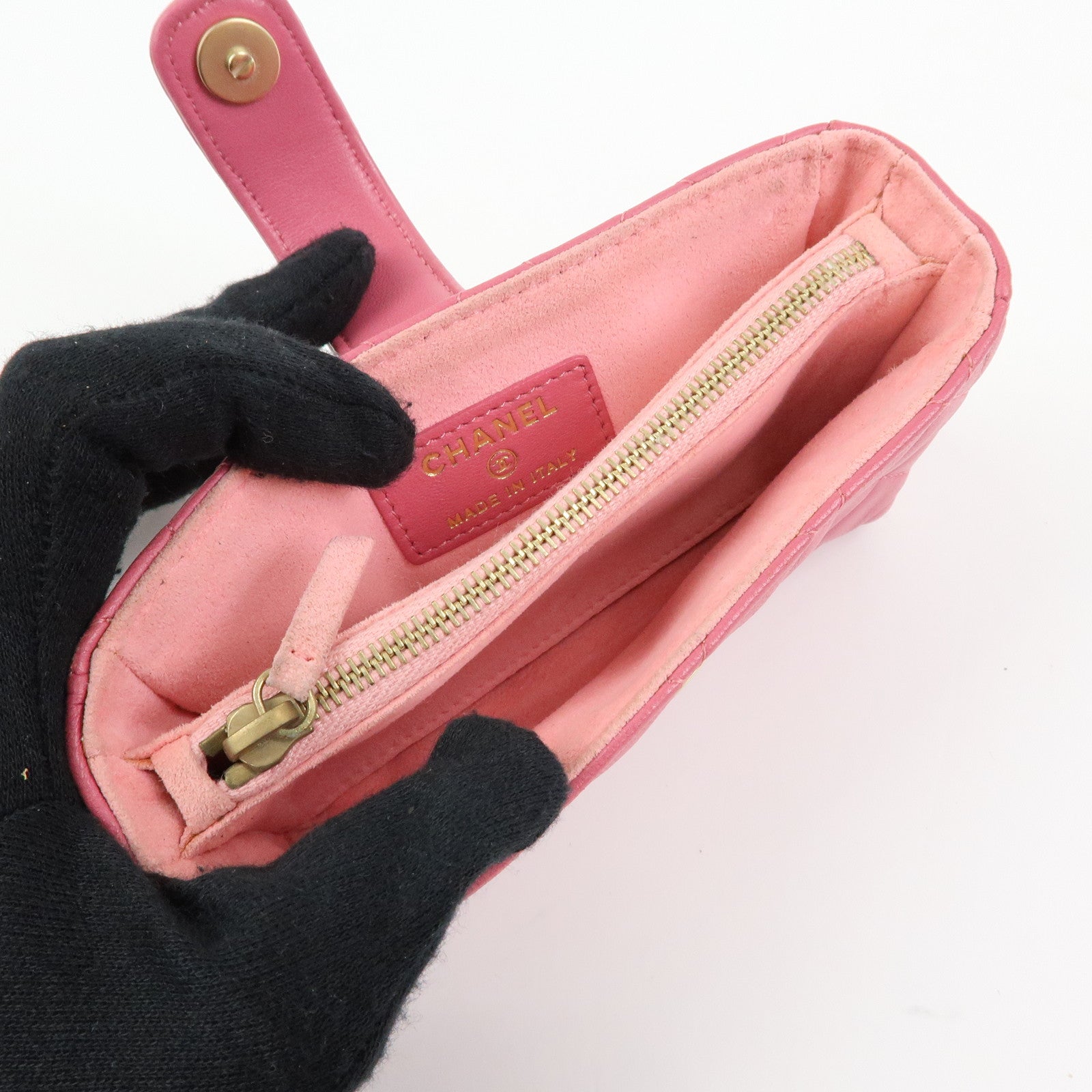 CHANEL Matelasse COCO Mark Lamb Skin Cosmetic Case Pouch Pink