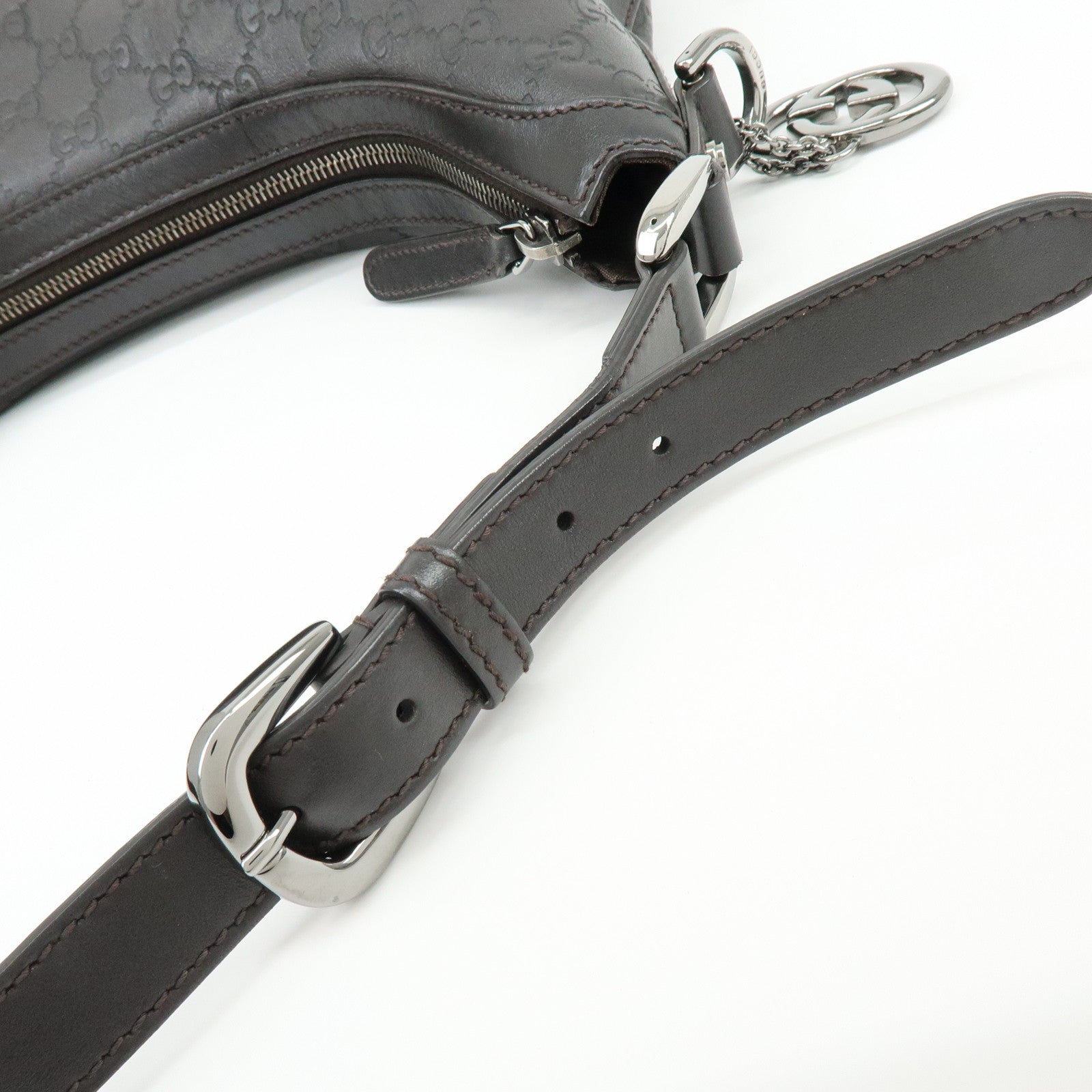 GUCCI Guccissima Interlocking G Leather Shoulder Bag Brown 339553
