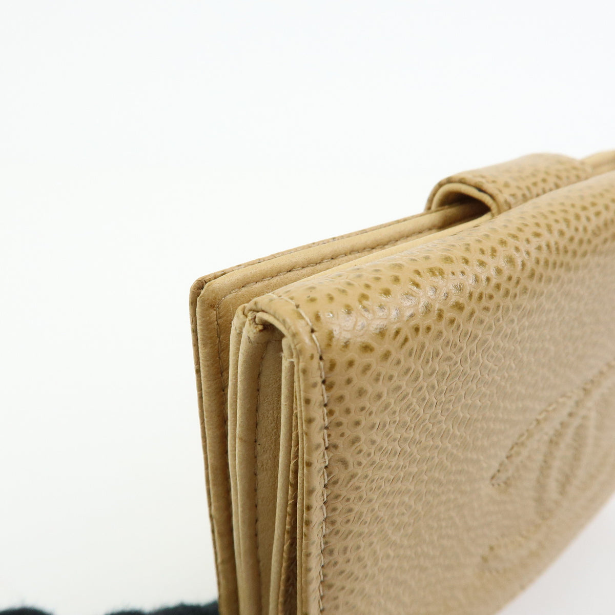CHANEL COCO Mark Caviarskin W Hook Flap Compact Wallet Beige A13496