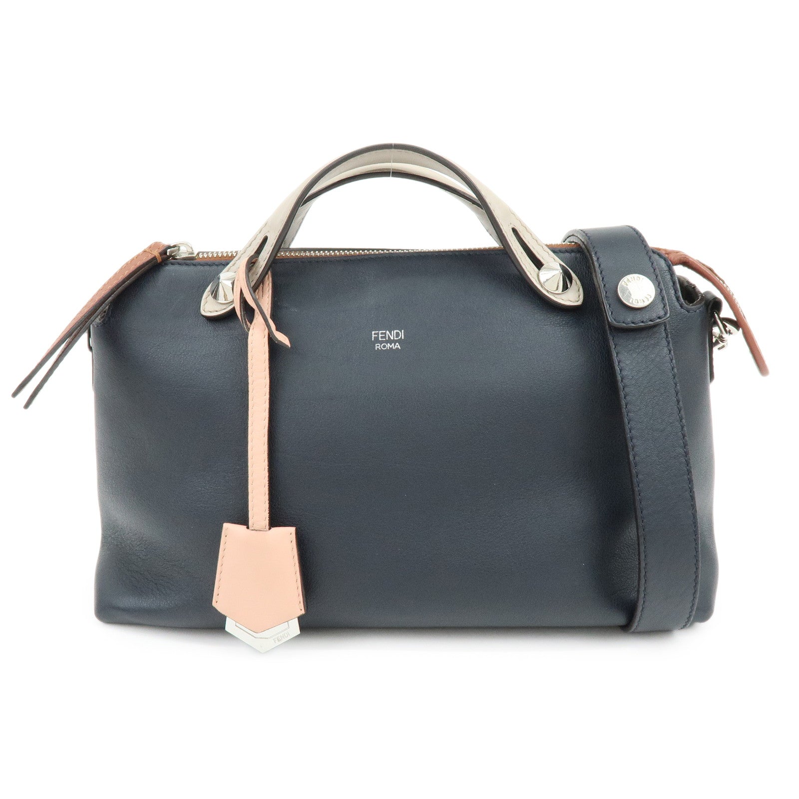 FENDI By The Way Medium Leather 2Way Hand Shoulder Bag Navy 8BL124