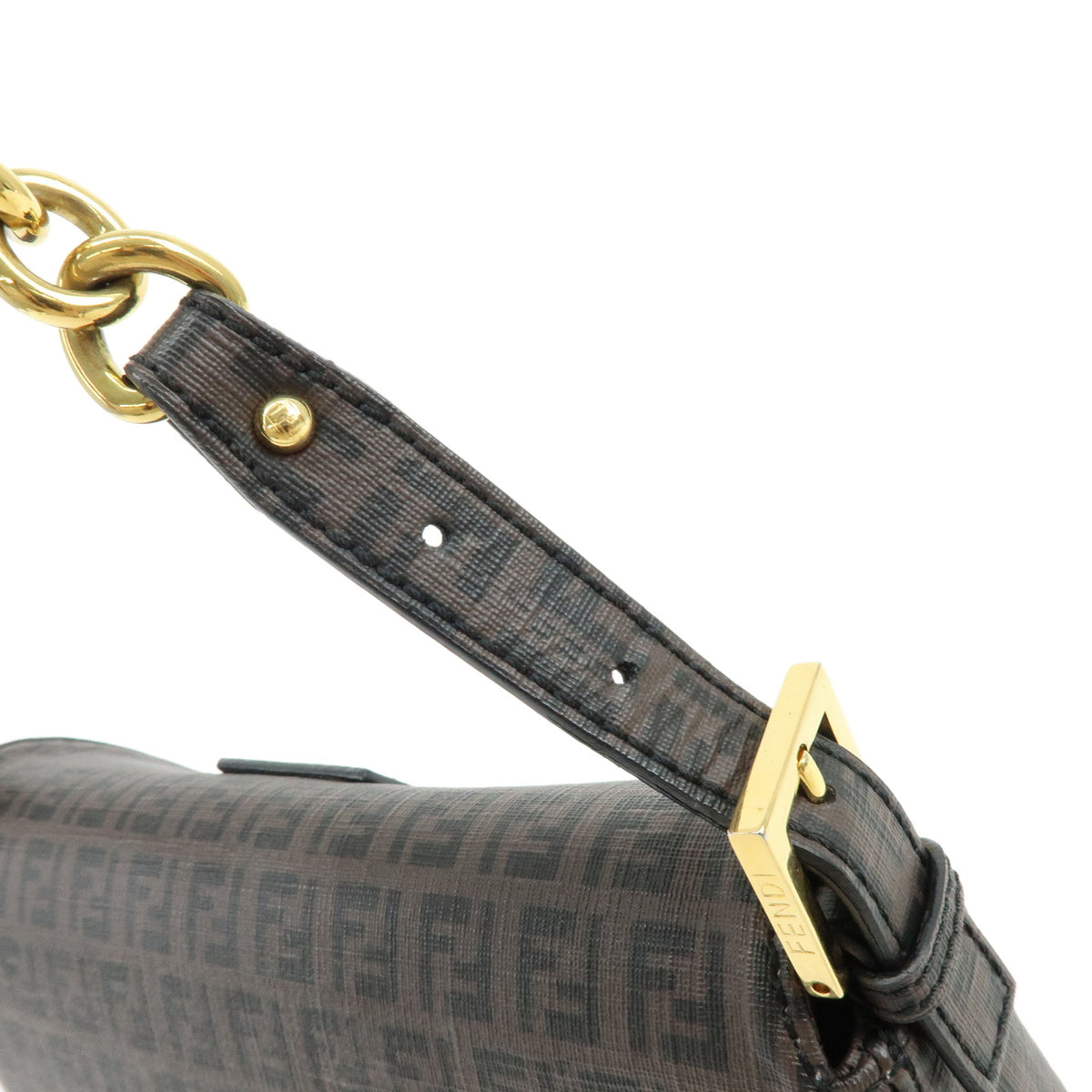 FENDI Zucchino PVC Leather Chain Shoulder Bag Hand Bag Brown 8BR003