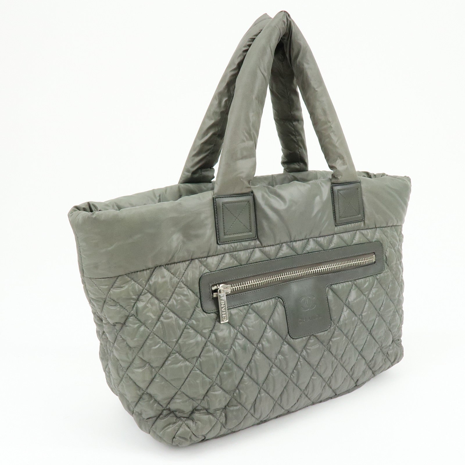 Chanel Nylon Leather Coco Cocoon Medium Tote Bag Khaki A48611