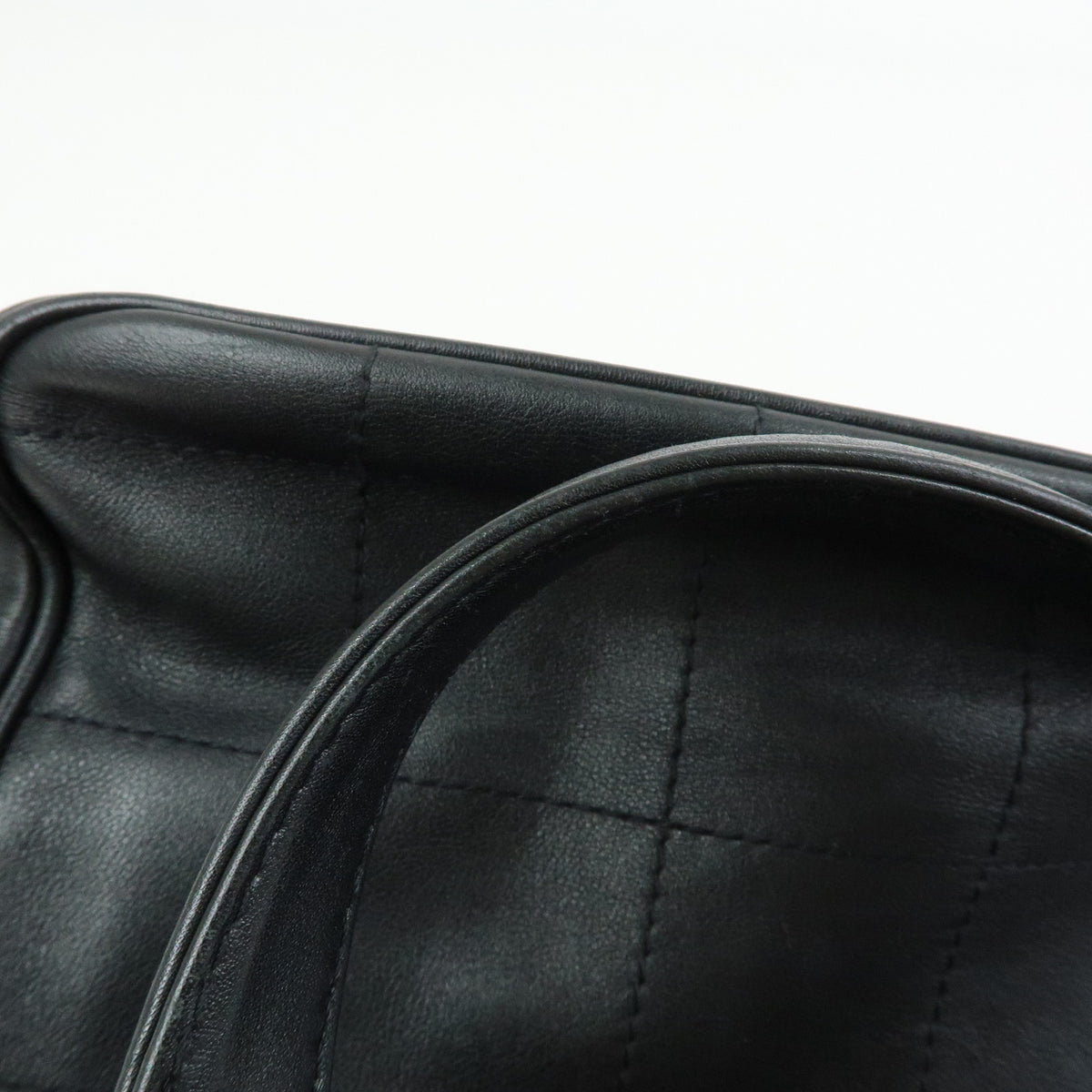CHANEL Chocolate Bar COCO Mark Lamb Skin Hand Bag Tote Bag Black