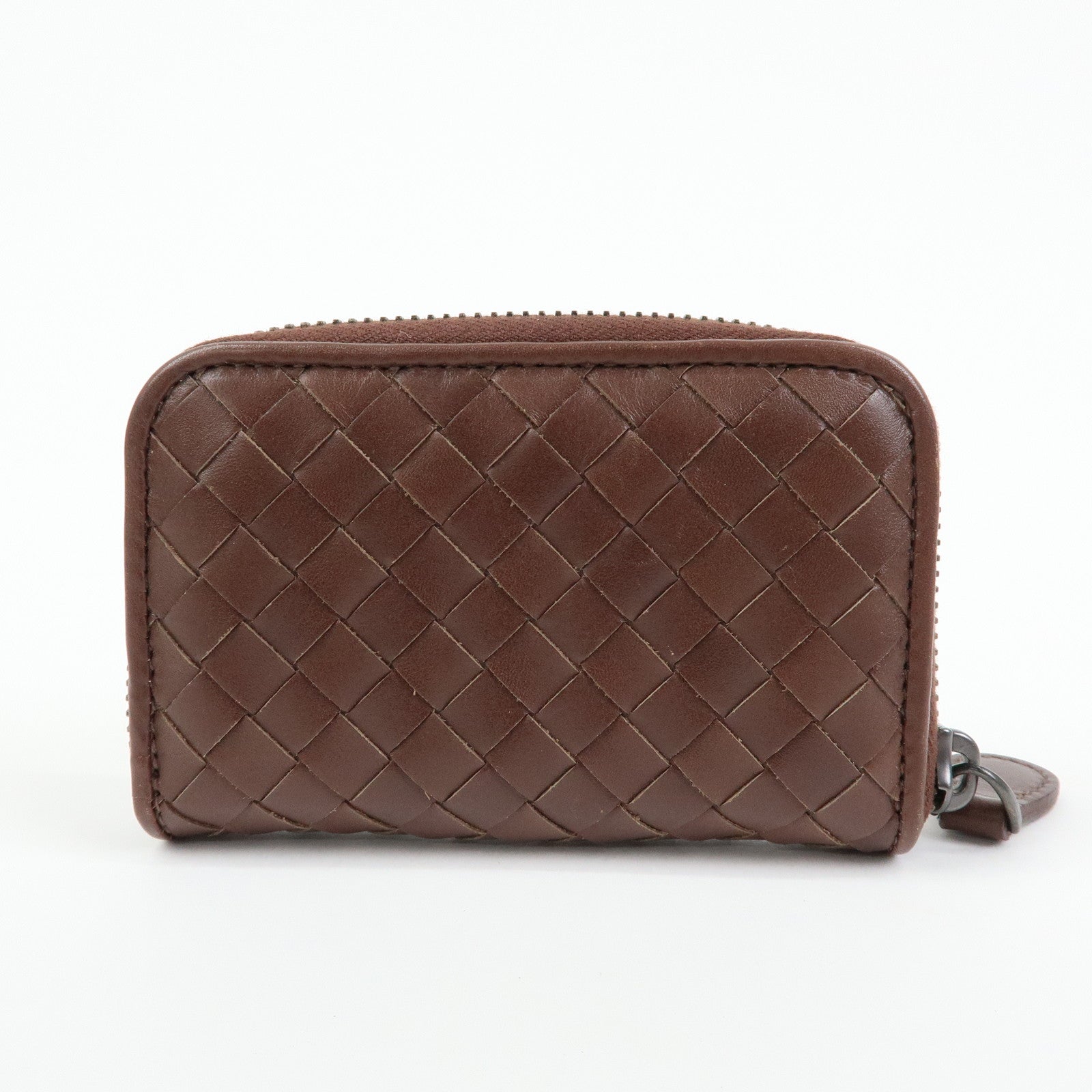 BOTTEGA VENETA Intrecciato Leather Round Zippy Coin Case Brown