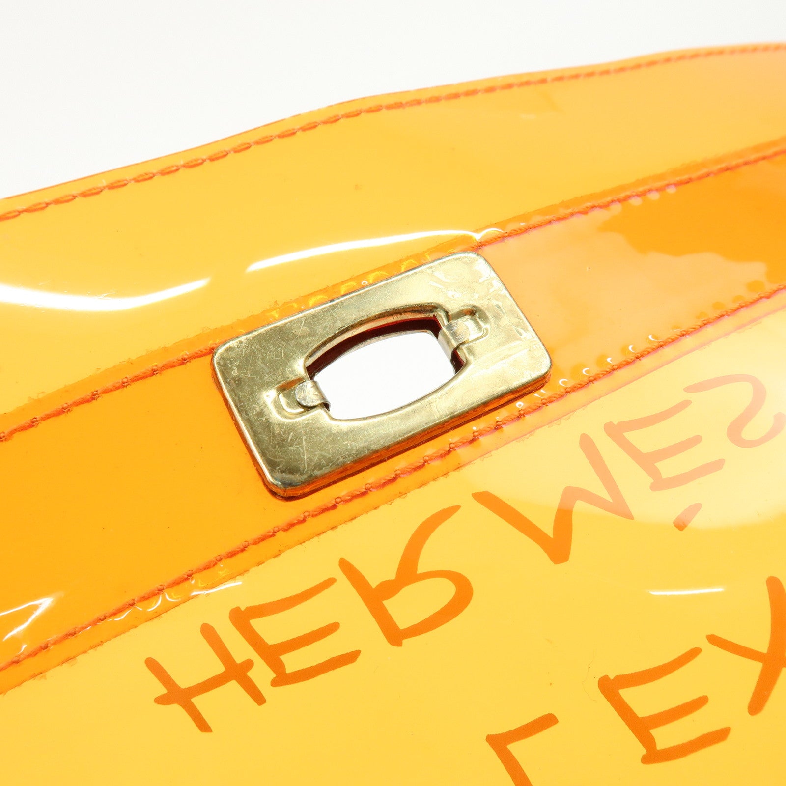 HERMES Kelly Vinyl Hand Bag Clear Orange