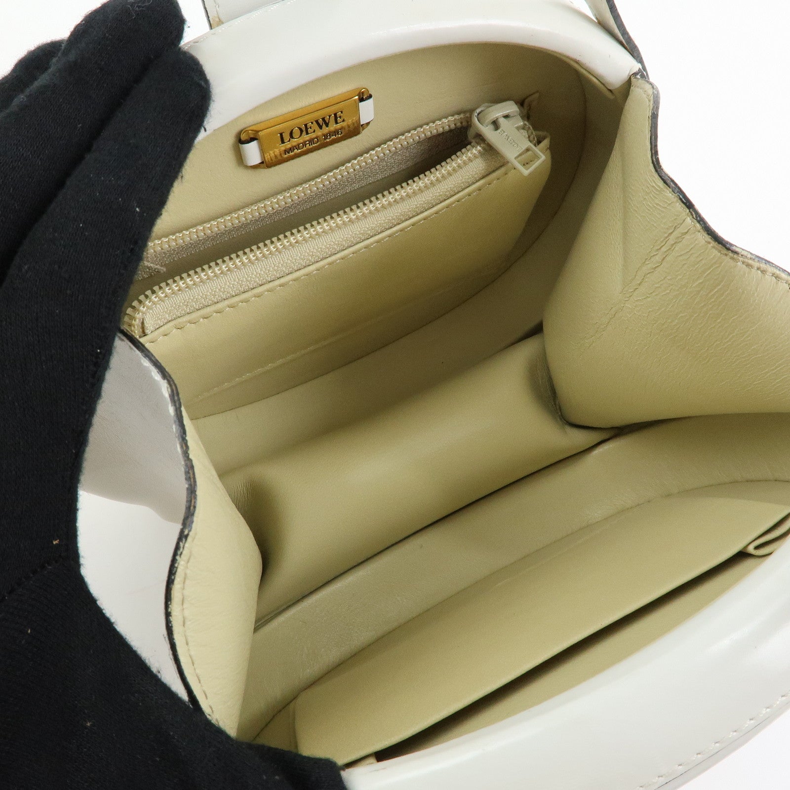 Loewe Logo Round Leather Hand Bag White