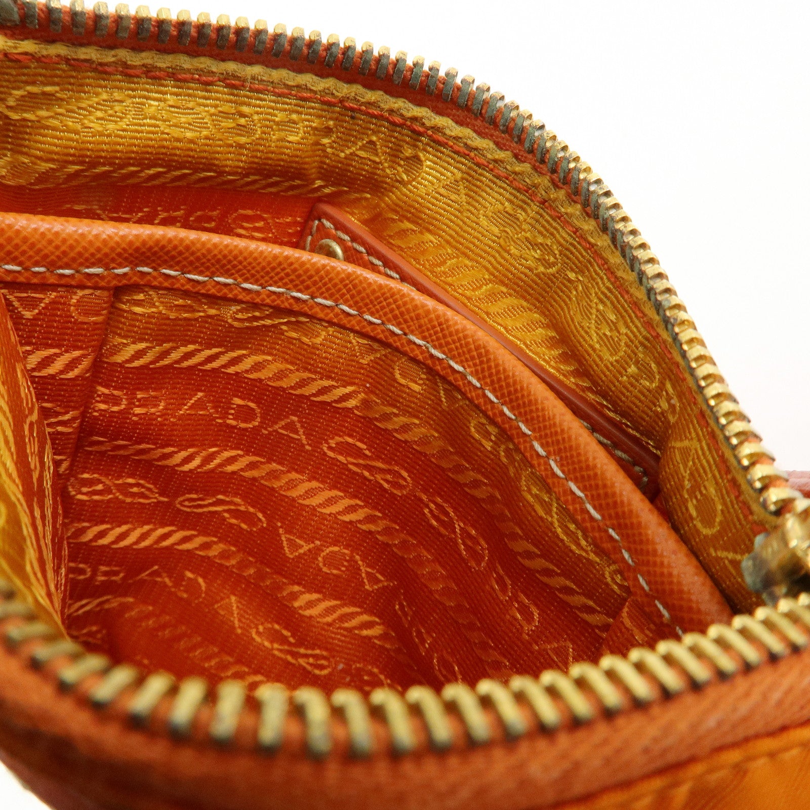 PRADA Nylon Leather Chain Shoulder Bag Crossbody Bag Papaya Orange