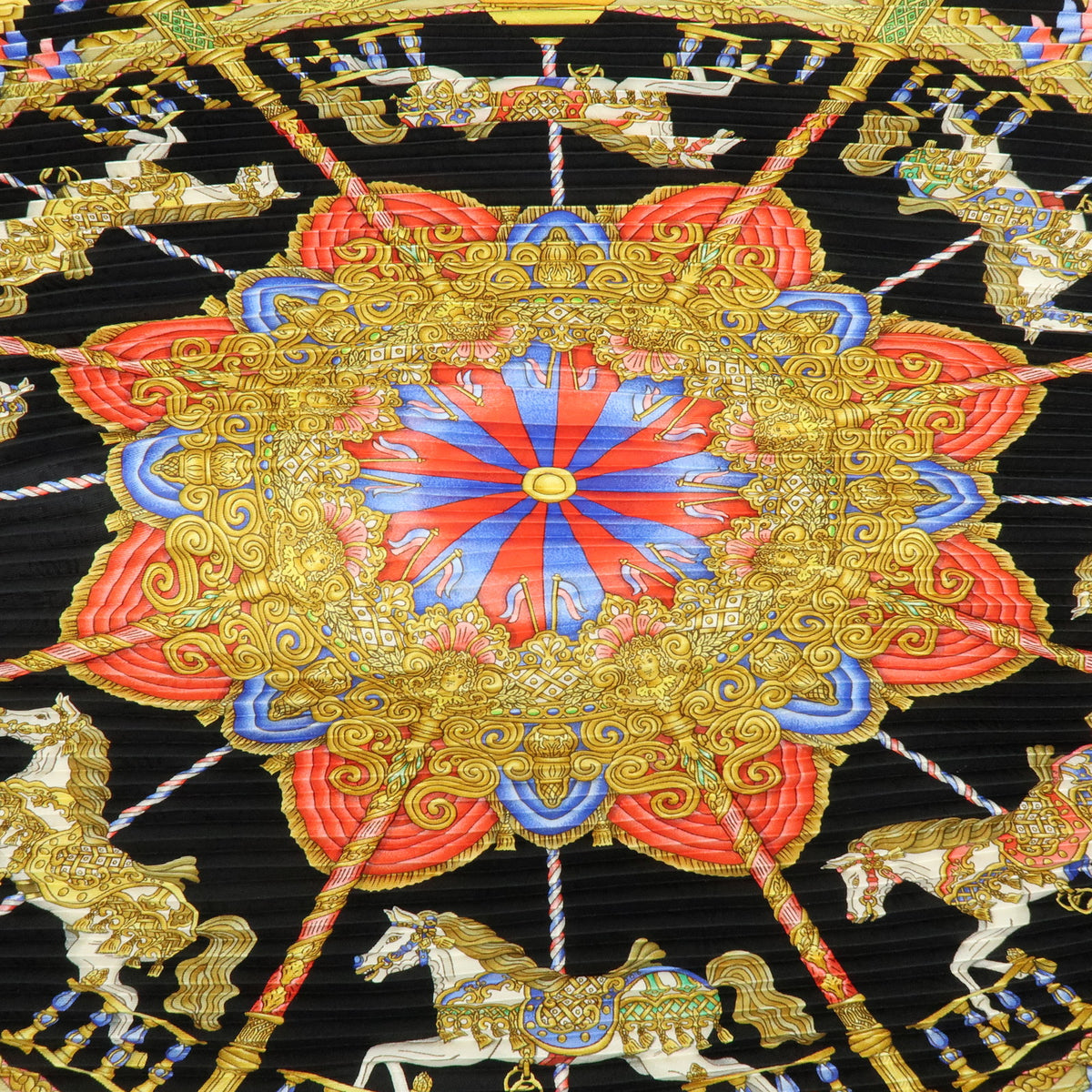 HERMES Pleated Carre 90 Silk 100% Luna Park Black Multicolor