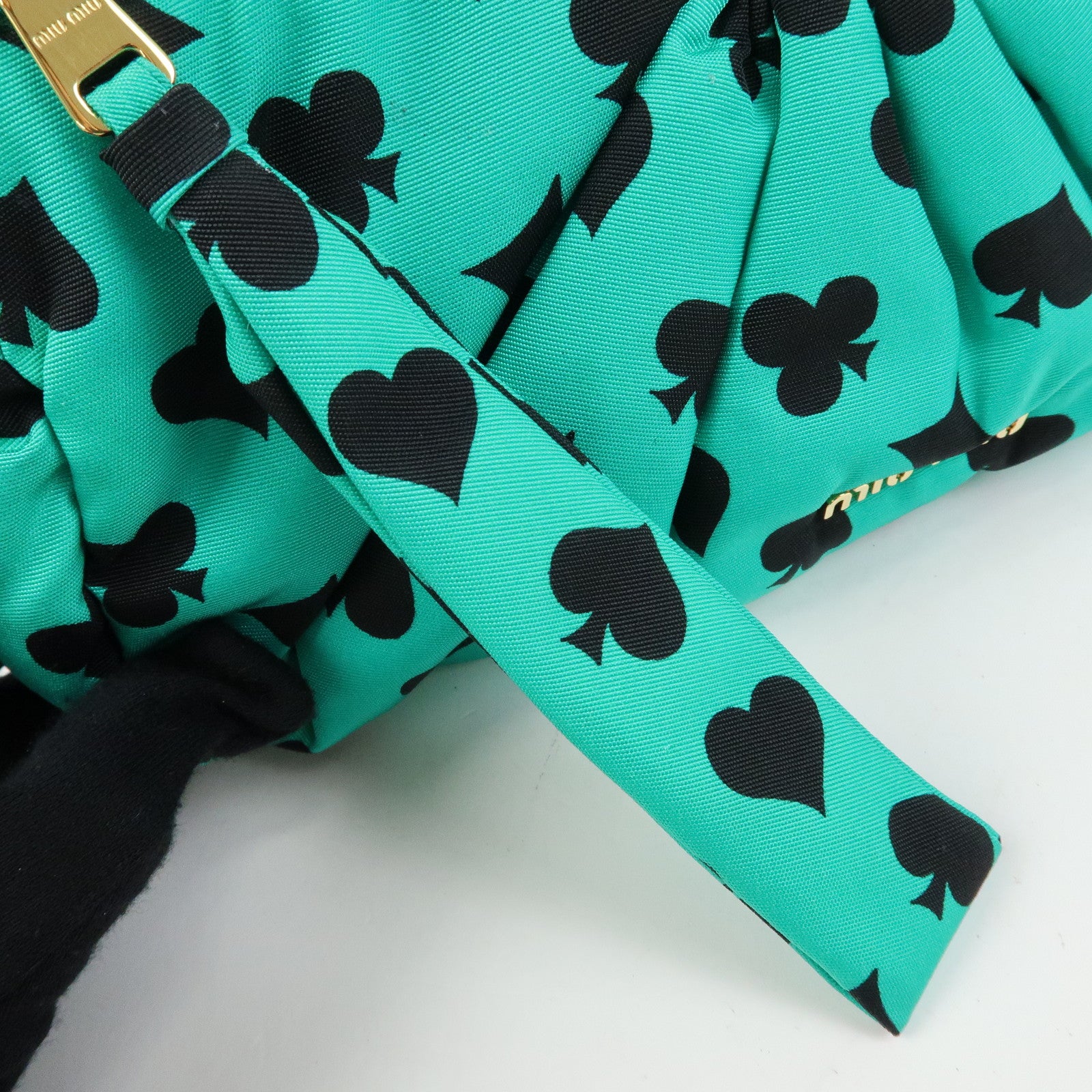 MIU MIU Nylon Playing Card Print Clutch Bag Cosmetic Pouch Green