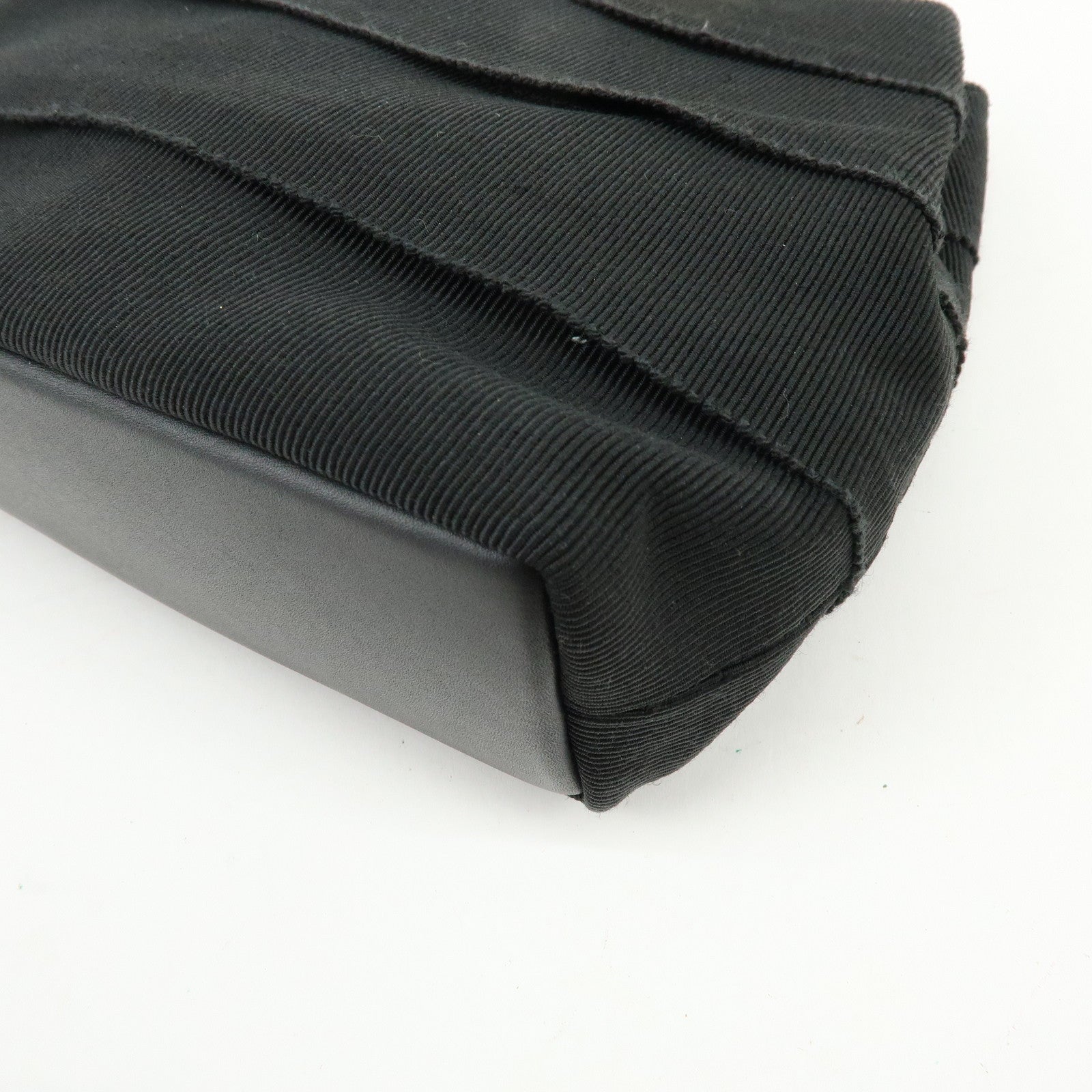 Ferragamo Vara Canvas Leather Tiered Hand Bag Pouch Black