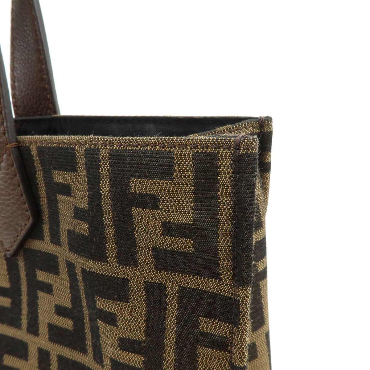 FENDI Zucca Canvas Leather Tote Bag Hand Bag Brown Black 8BH263