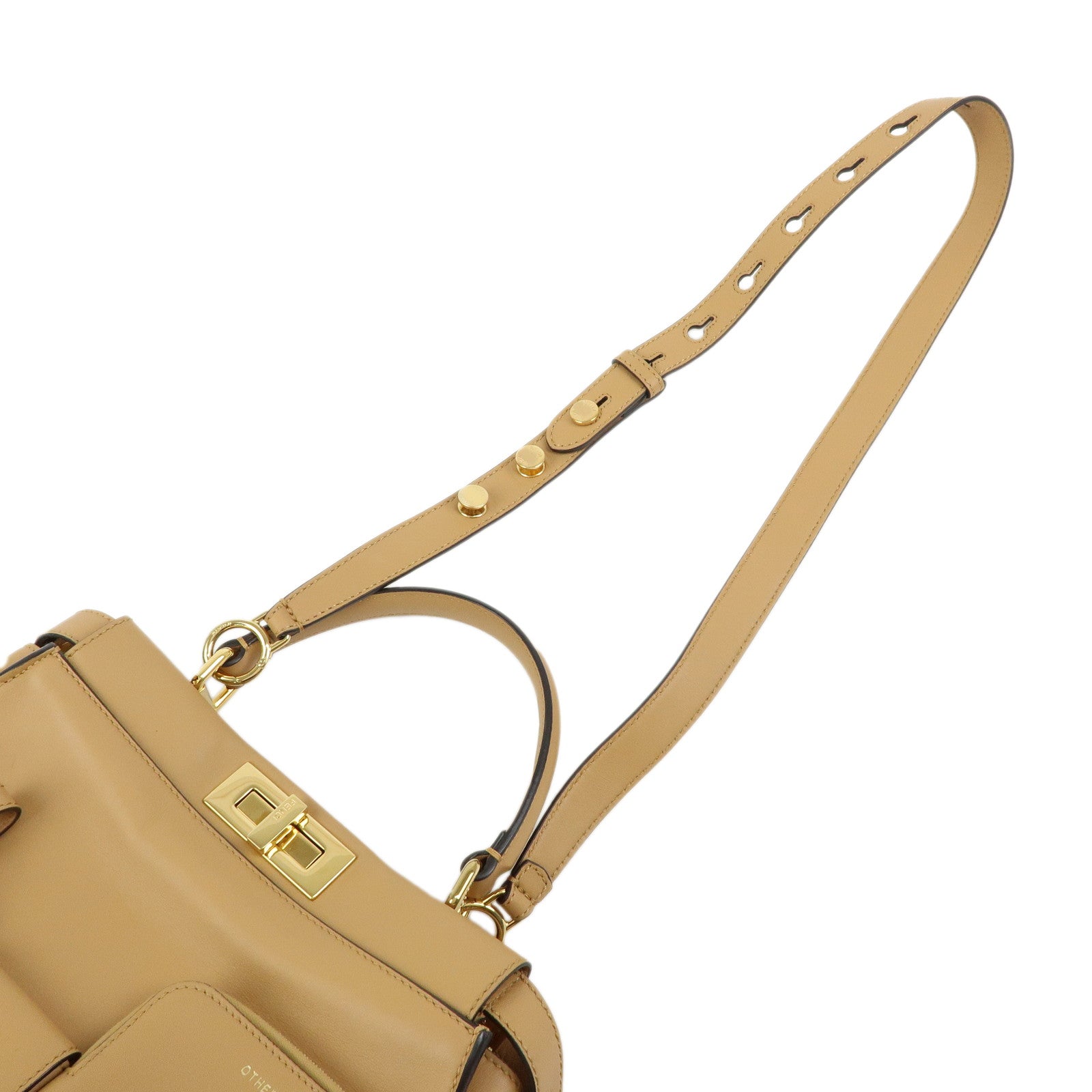 FENDI Peekaboo Leather Iconic Utility 2Way Hand Bag Shoulder Bag Beige