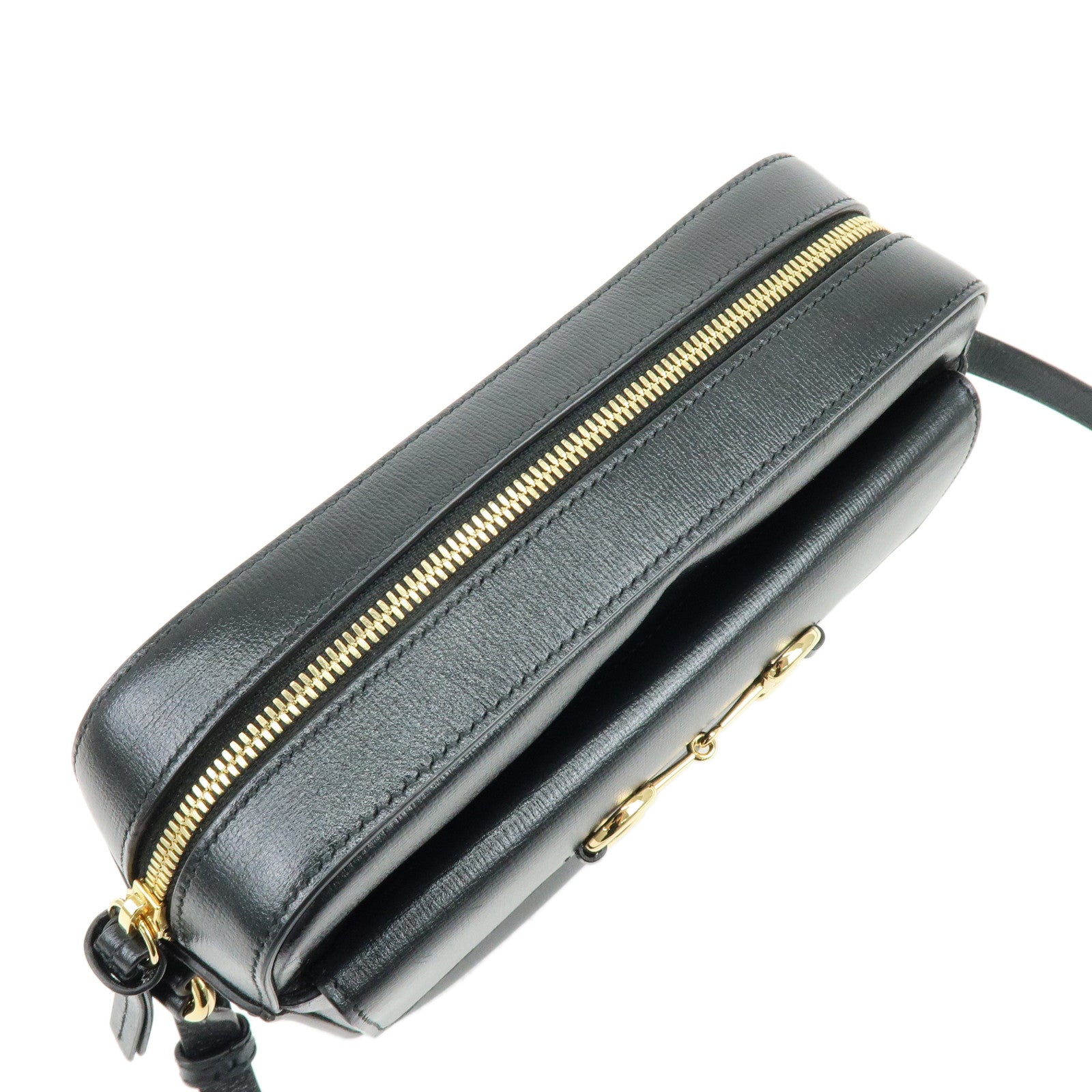 GUCCI Horsebit Leather Shoulder Bag Crossbody Bag Black 645454