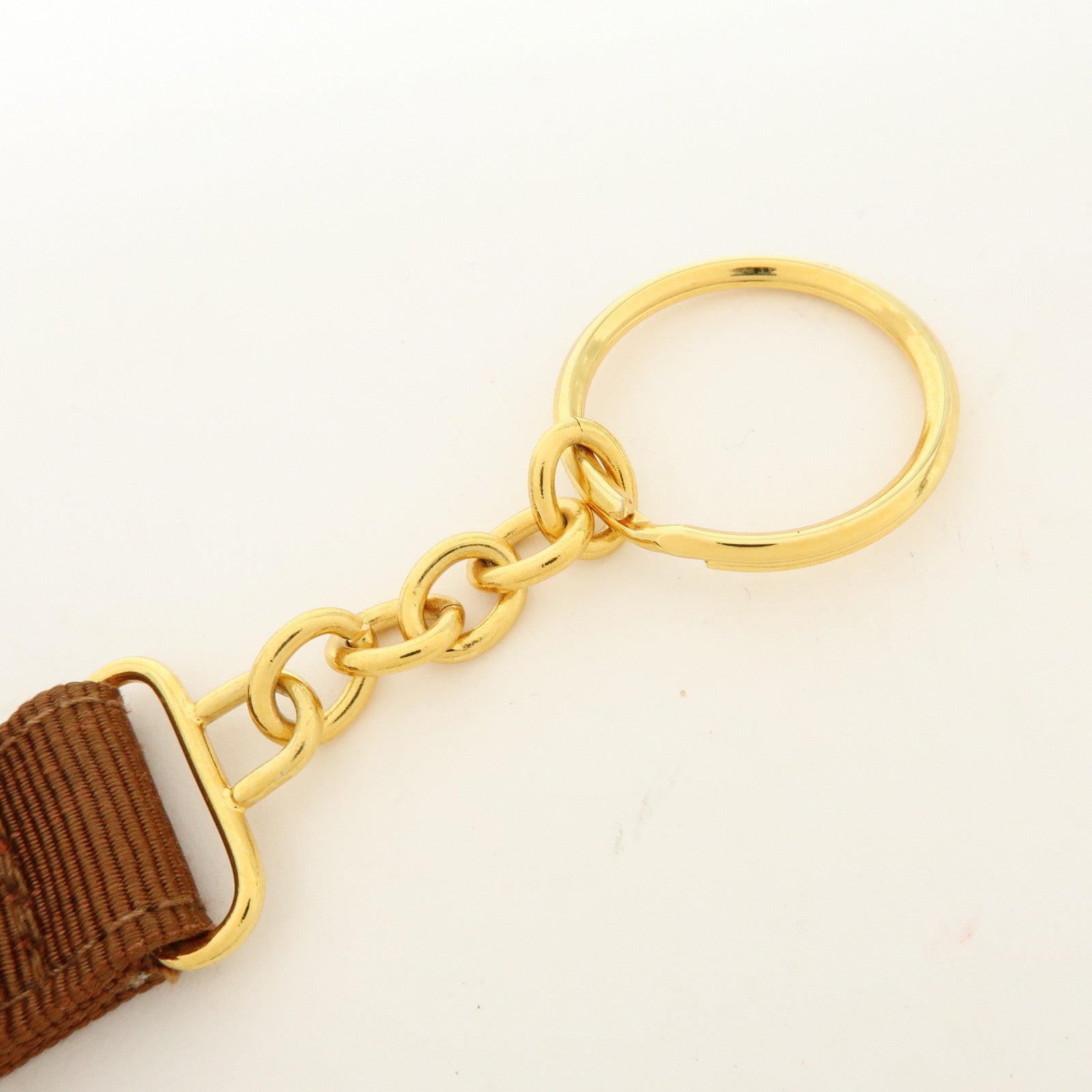Ferragamo Varra Ribbon Canvas Metal Bag Charm Key holder Brown