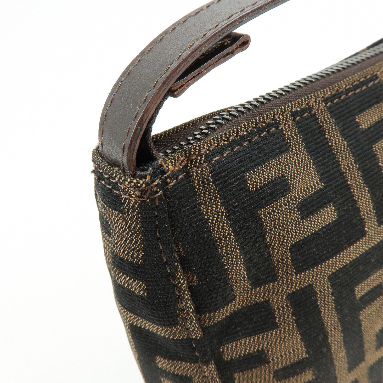 FENDI Zucca Canvas Leather Mini Pochette Pouch Hand Bag Brown 8N0001