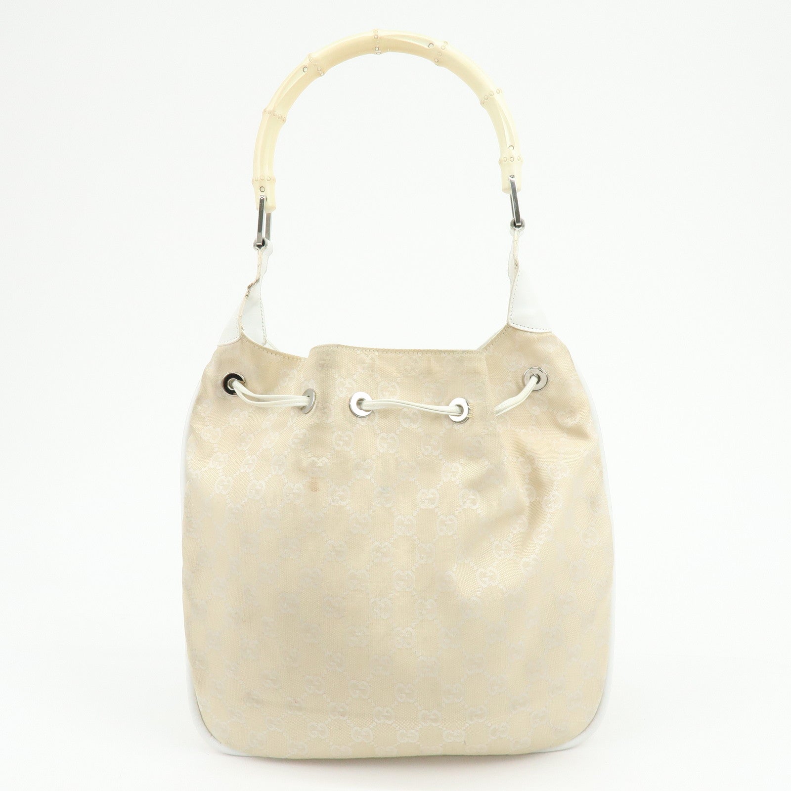 GUCCI Bamboo GG Canvas Leather Shoulder Bag Beige 001・4033・200047