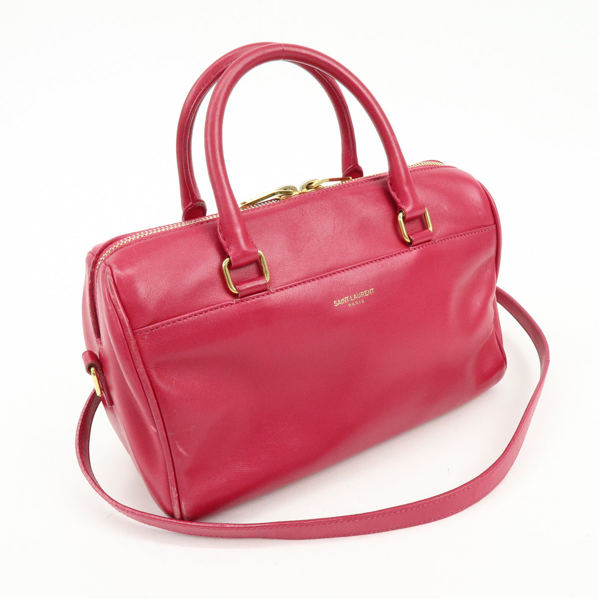 SAINT LAURENT PARIS Baby Duffle Leather 2Way Hand Bag Fuchsia 330958