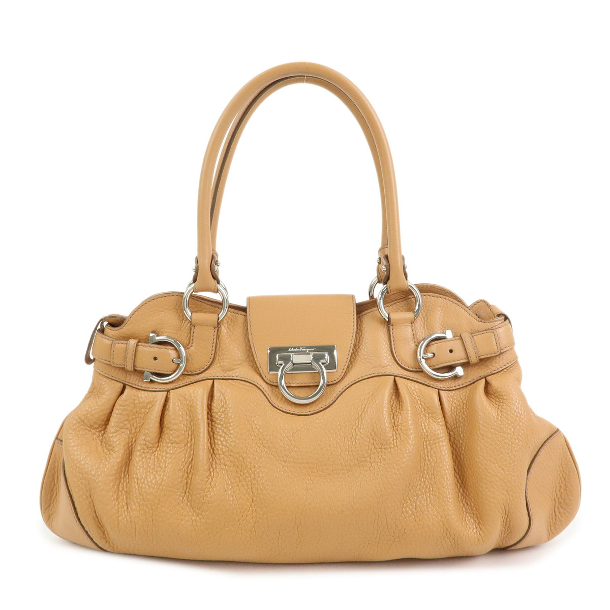 Ferragamo Gancini Marisa Leather Hand Bag Shoulder Bag Beige