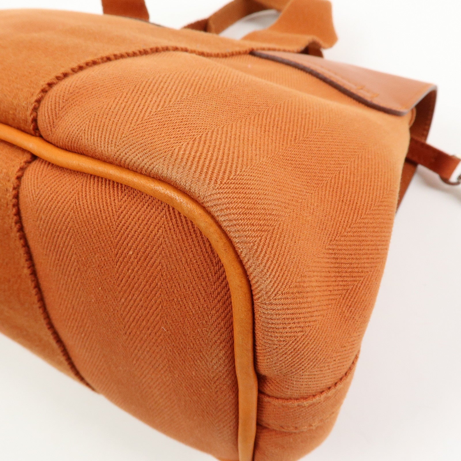 HERMES Valparaiso PM Toile Chevron Leather Tote Bag Hand Bag Orange