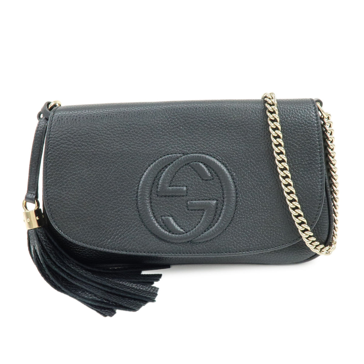 GUCCI SOHO Interlocking G Leather Chain Shoulder Bag Black 536224