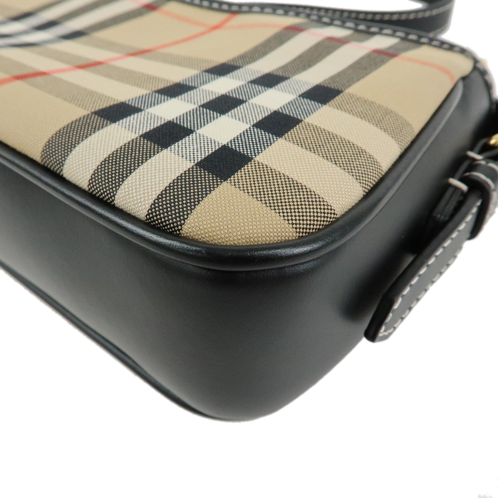 BURBERRY Nova Plaid Canvas Leather Shoulder Bag Hand Bag Brown Black