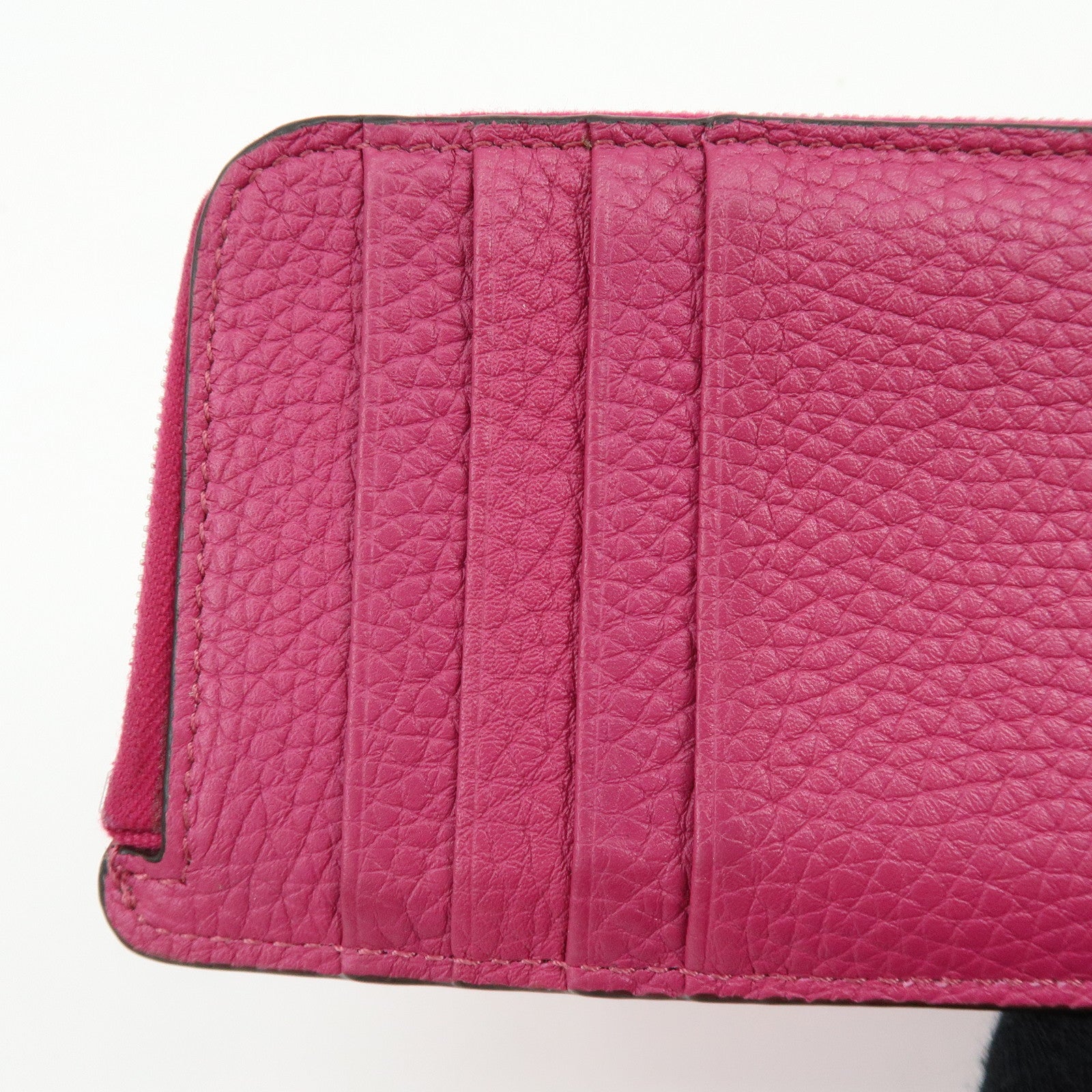 FENDI Logo Selleria Calf Leather Card Case Pink 8M0489