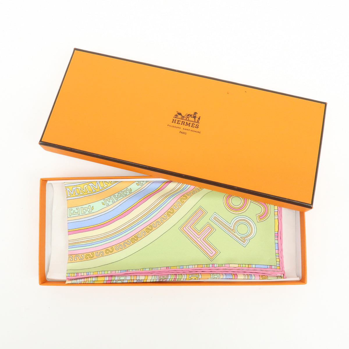 HERMES Carre Gavroche 45 Silk 100% Scarf Tohu-Bohu Light Green Pink