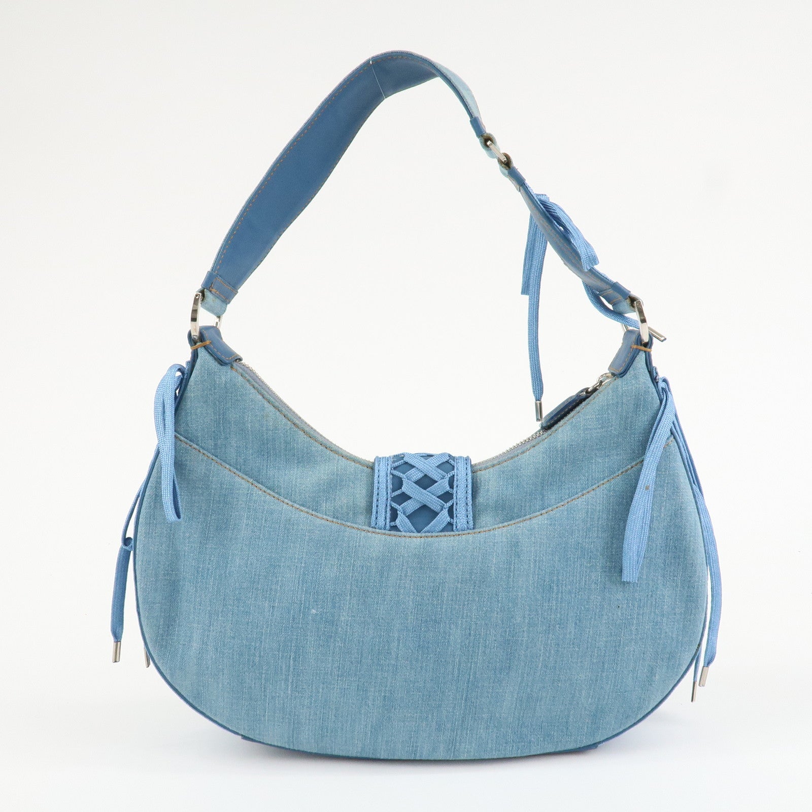 Christian Dior Admit It Denim Leather Shoulder Bag Light Blue Used