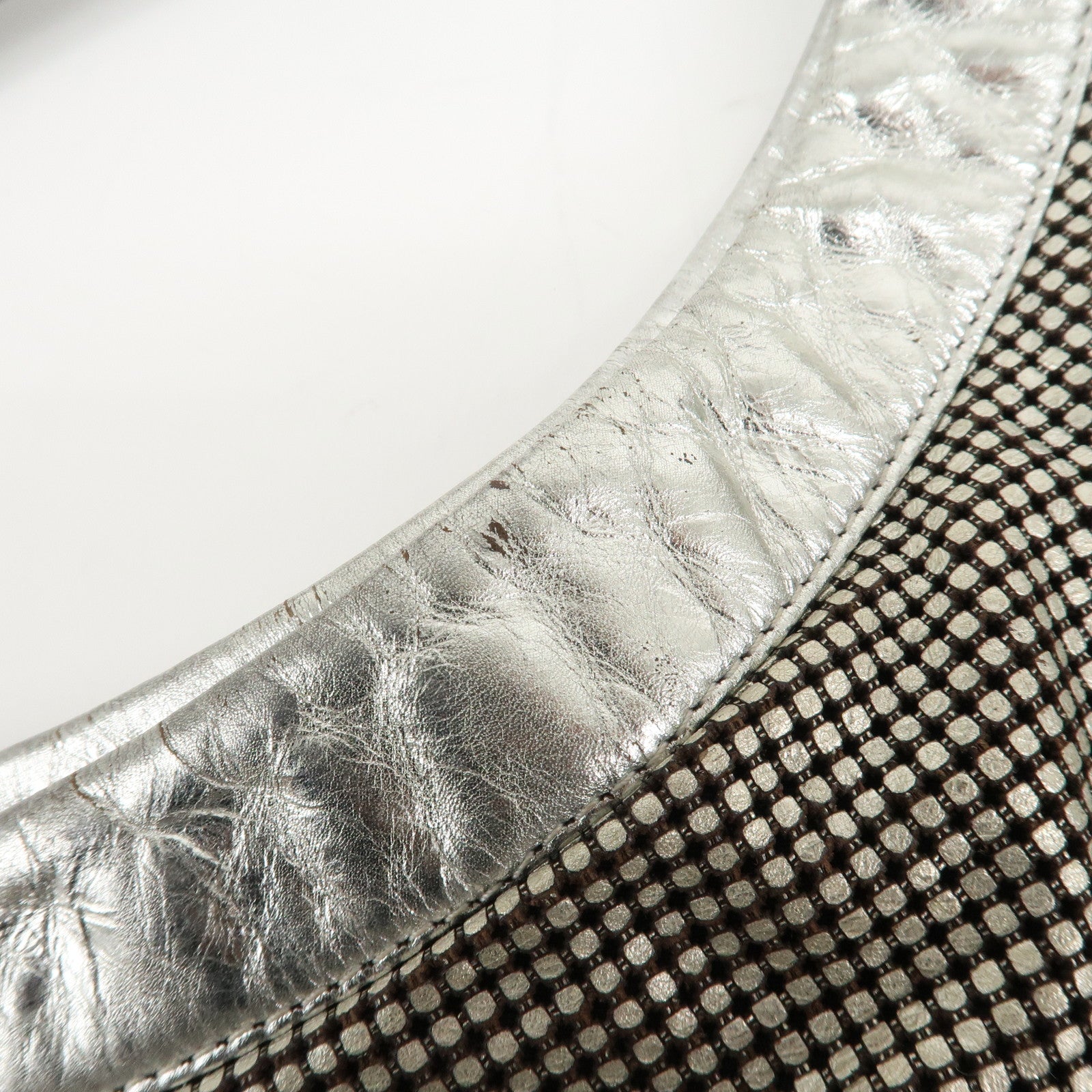 CHANEL Maxi COCO Mark Punching Leather Tote Bag Shoulder Bag Silver Used