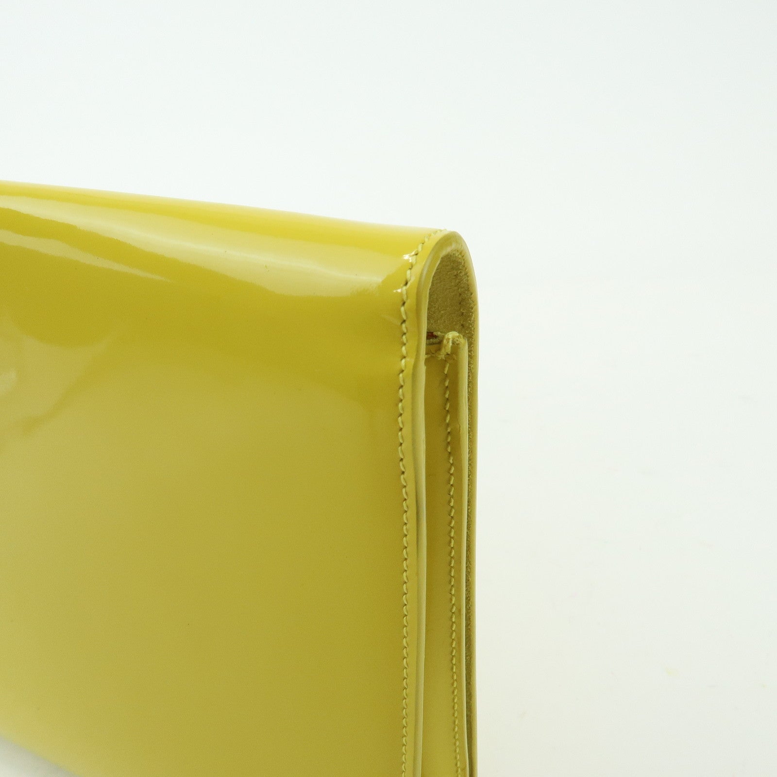 SAINT LAURENT PARIS Cassandra Patent Leather Clutch Bag Yellow 361120